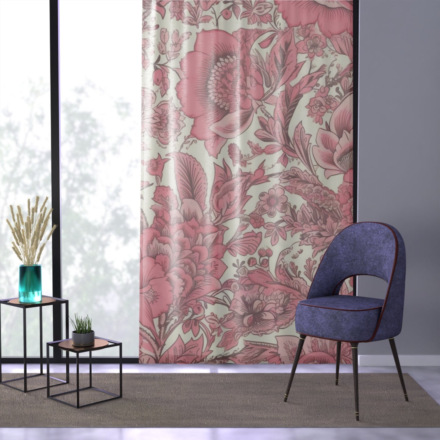 Sheer Window Curtain 50" x 84" Jacobean