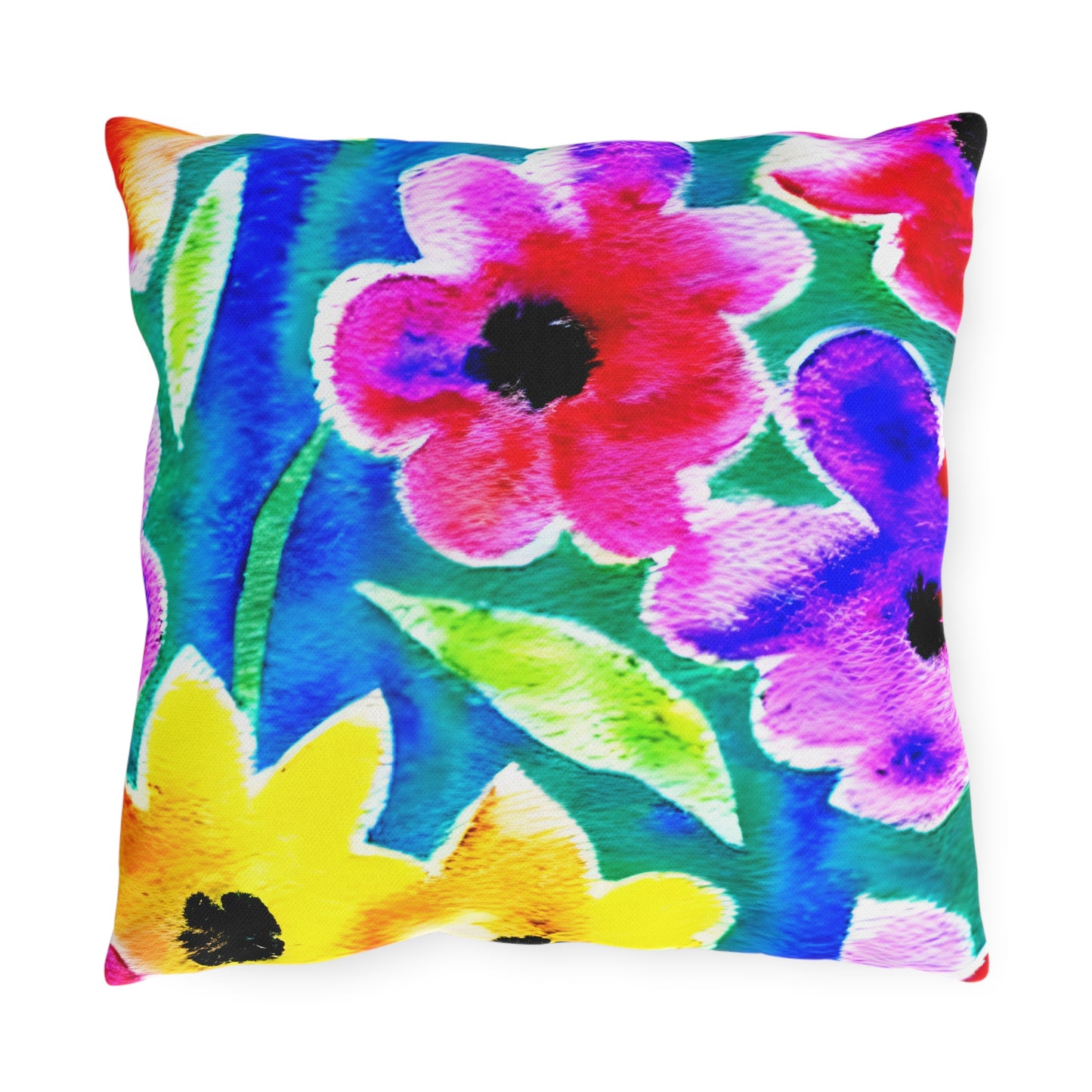 Outdoor Pillow In Watercolor Flowers Pattern