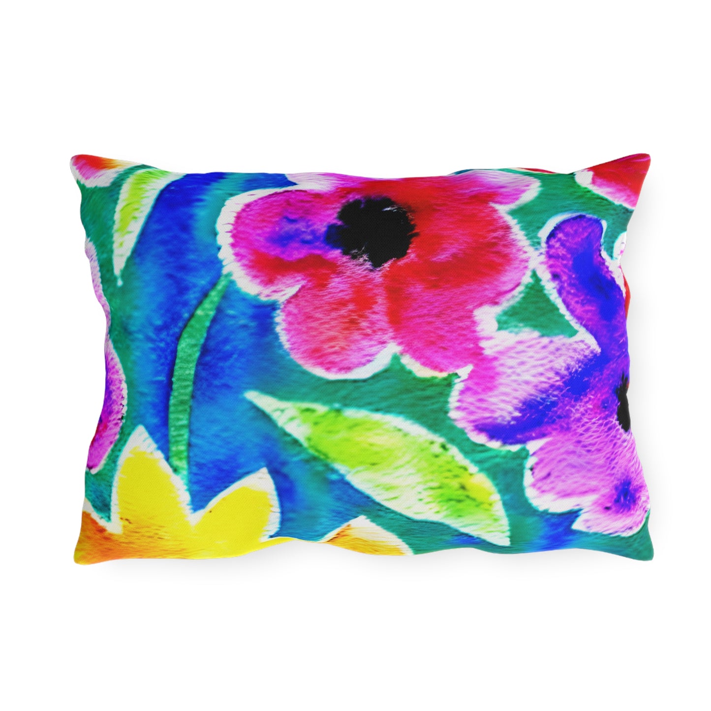 Outdoor Pillow In Watercolor Flowers Pattern