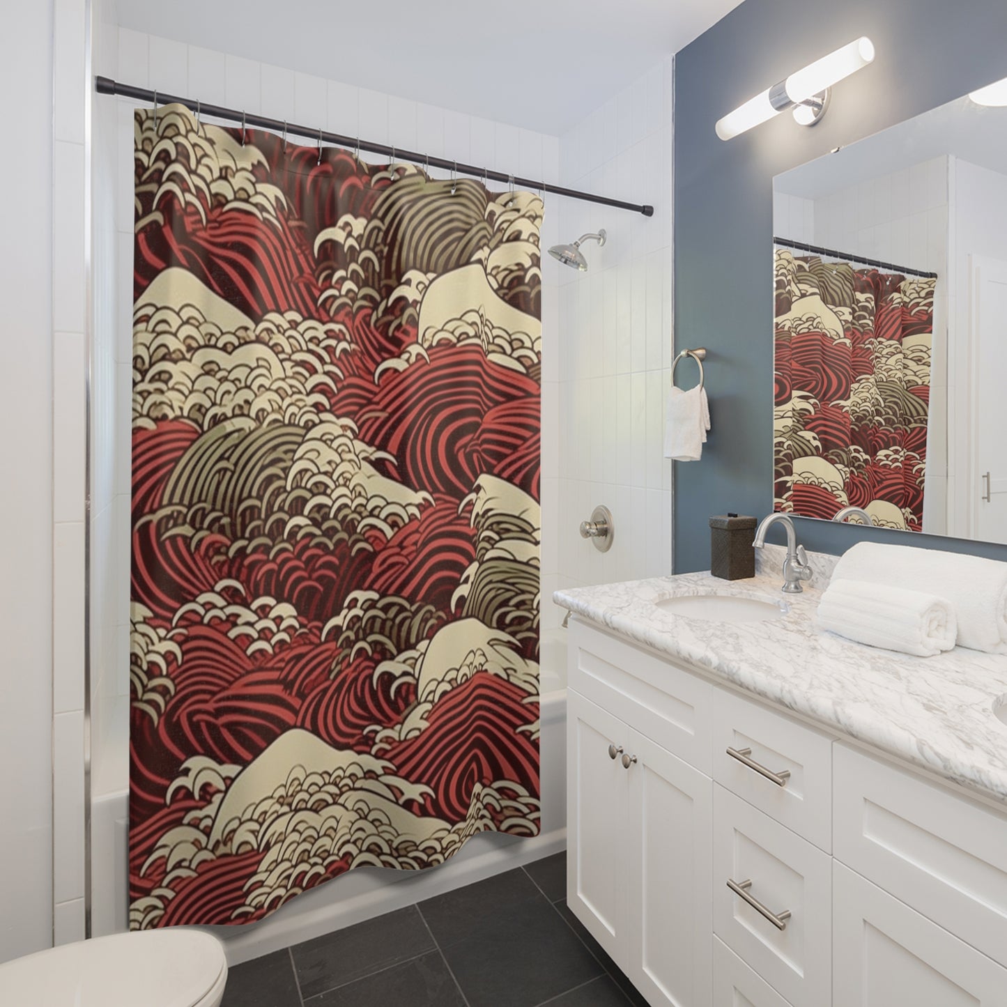 Japanese Wave Pattern Shower Curtain 71" x 74"