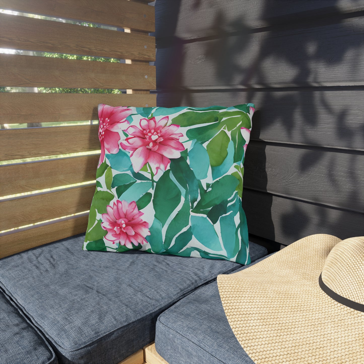 Outdoor Pillow In Watercolor Flowers Pattern