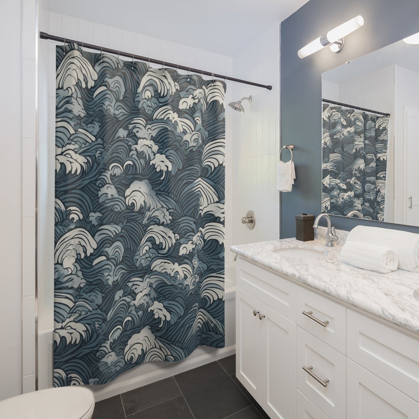 Japanese Wave Pattern Shower Curtain 71" x 74"