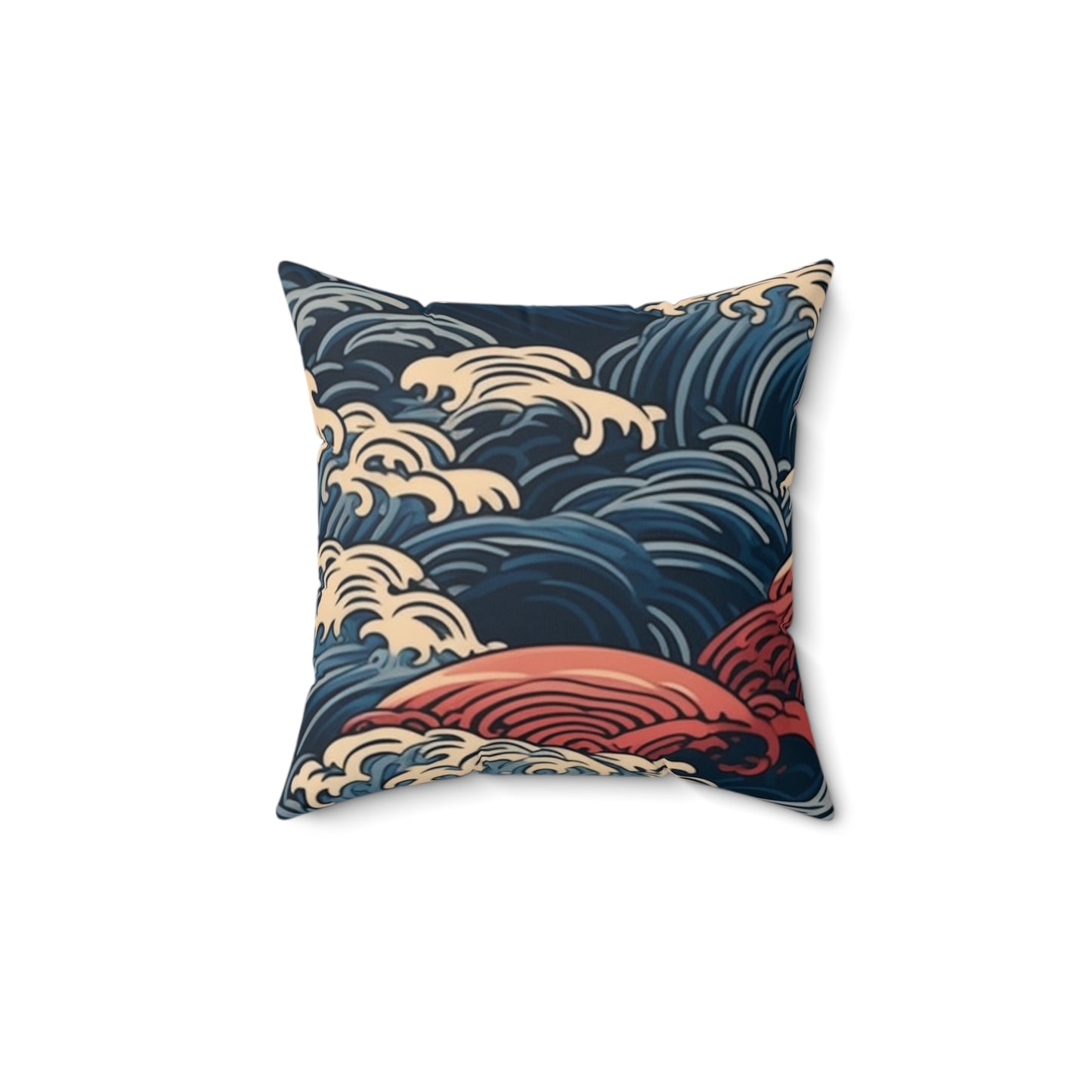 Square Pillow Cover With Pillow Insert In Japanese Wave Pattern