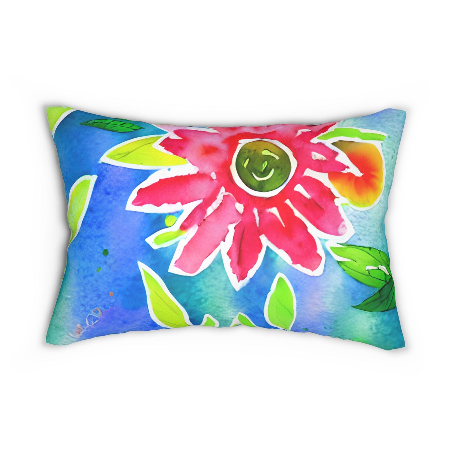 Lumbar Pillow With Pillow Insert In Watercolor Flowers Pattern 20"x14"