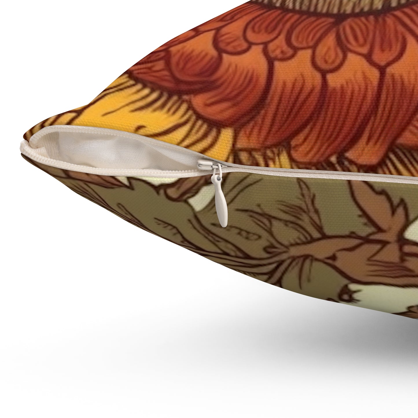 Square Pillow Cover With Pillow Insert In Sunflower Jacobean Pattern