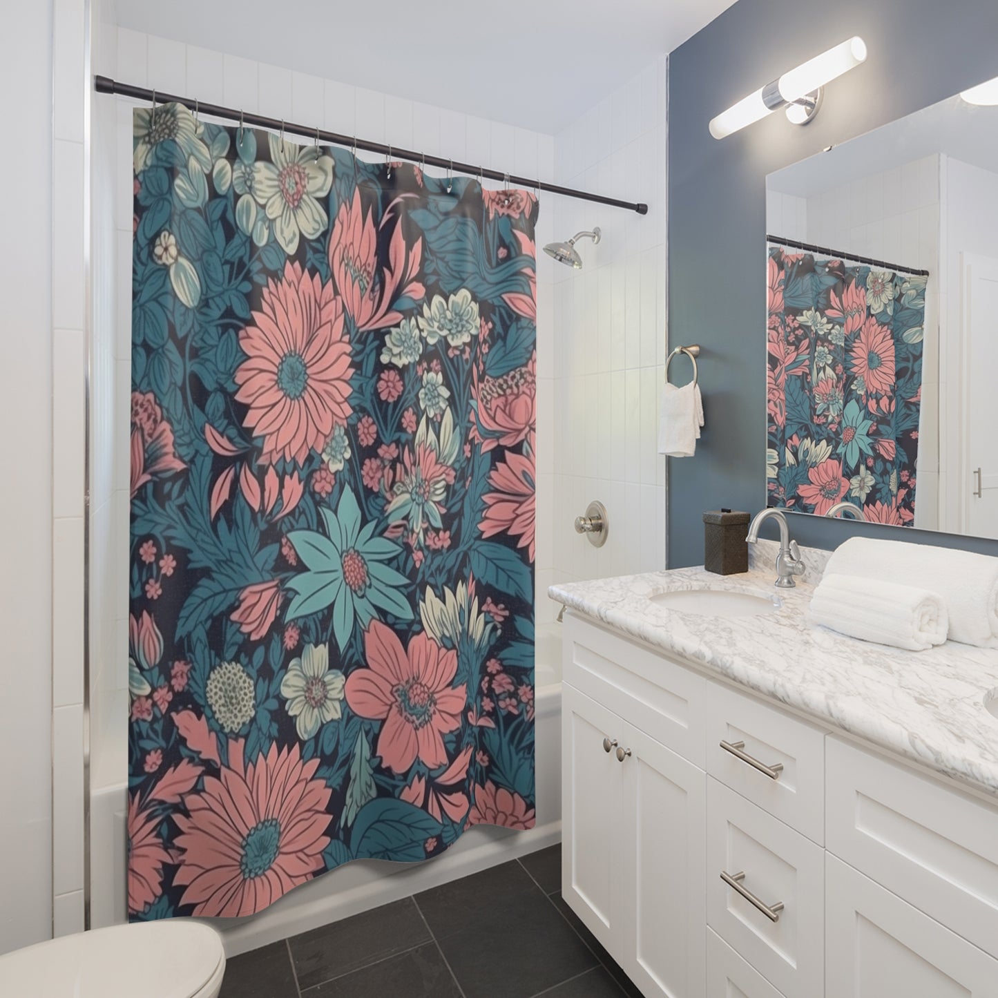 Floral Daisy Pattern Shower Curtain 71" x 74"