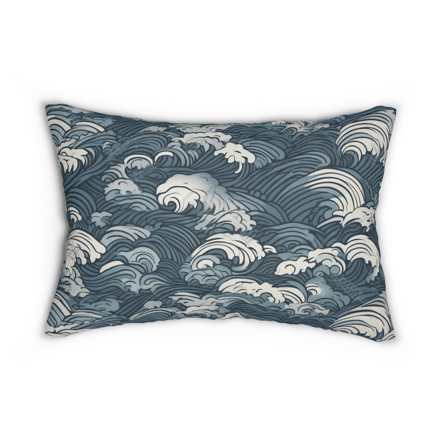 Lumbar Pillow With Pillow Insert In Japanese Wave Pattern 20"x14"