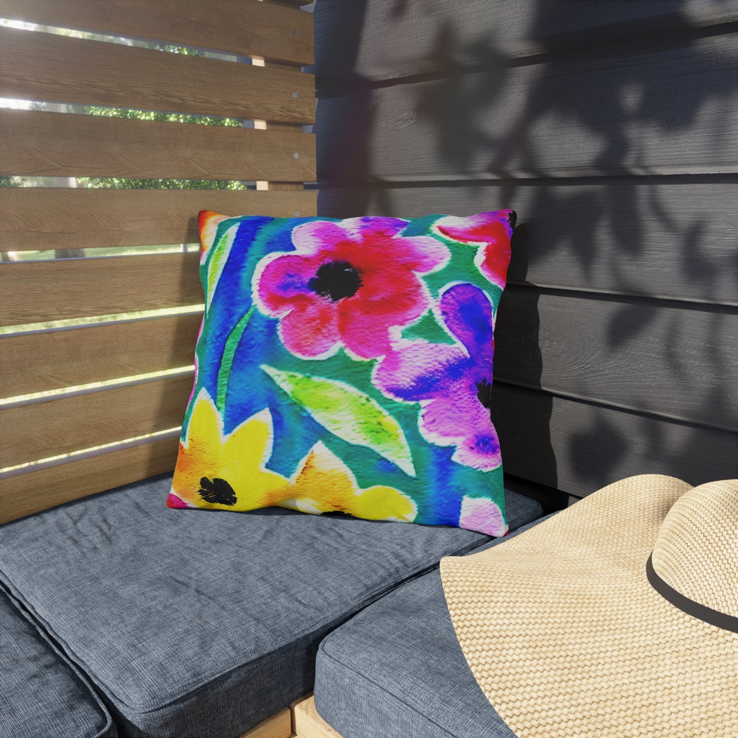 Outdoor Pillow In Watercolor Flowers Pattern