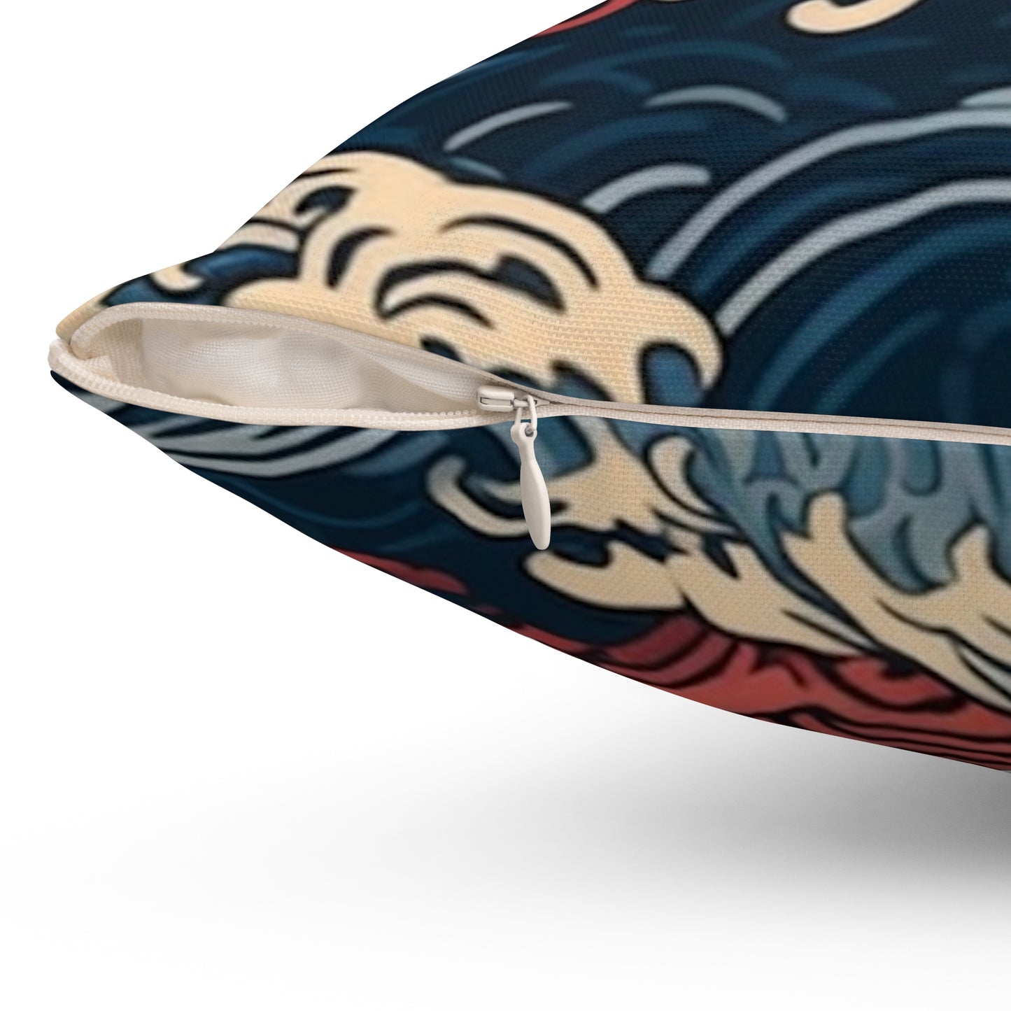Square Pillow Cover With Pillow Insert In Japanese Wave Pattern