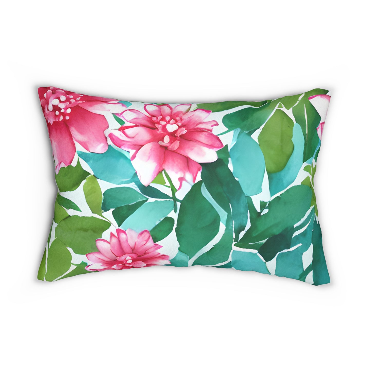 Lumbar Pillow With Pillow Insert In Watercolor Flowers Pattern 20"x14"