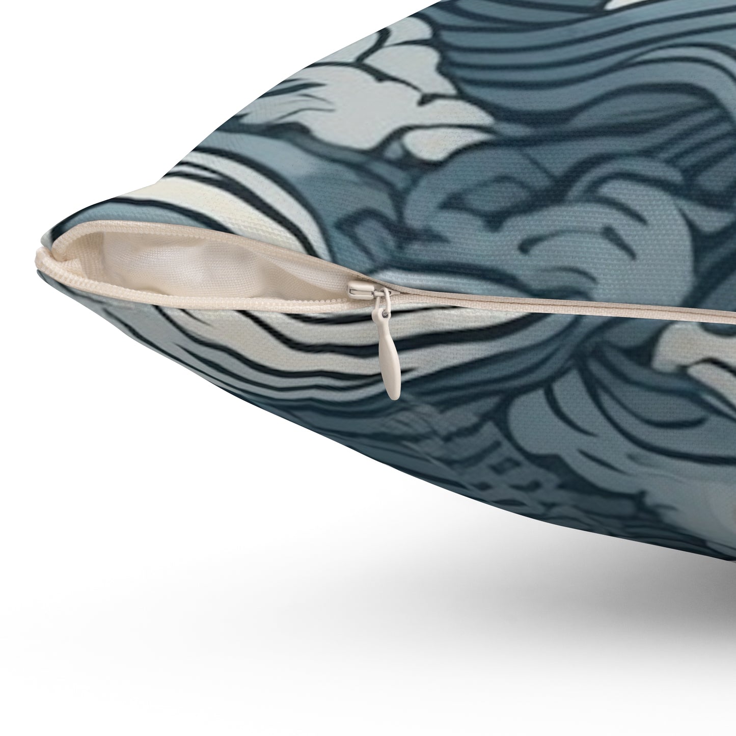 Square Pillow Cover With Pillow Insert In Japanese Wave Pattern