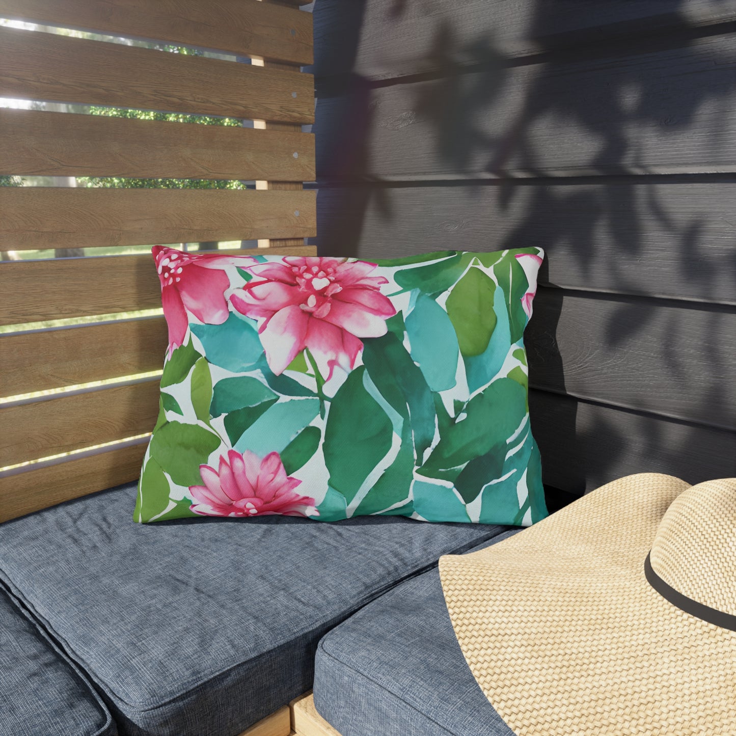 Outdoor Pillow In Watercolor Flowers Pattern