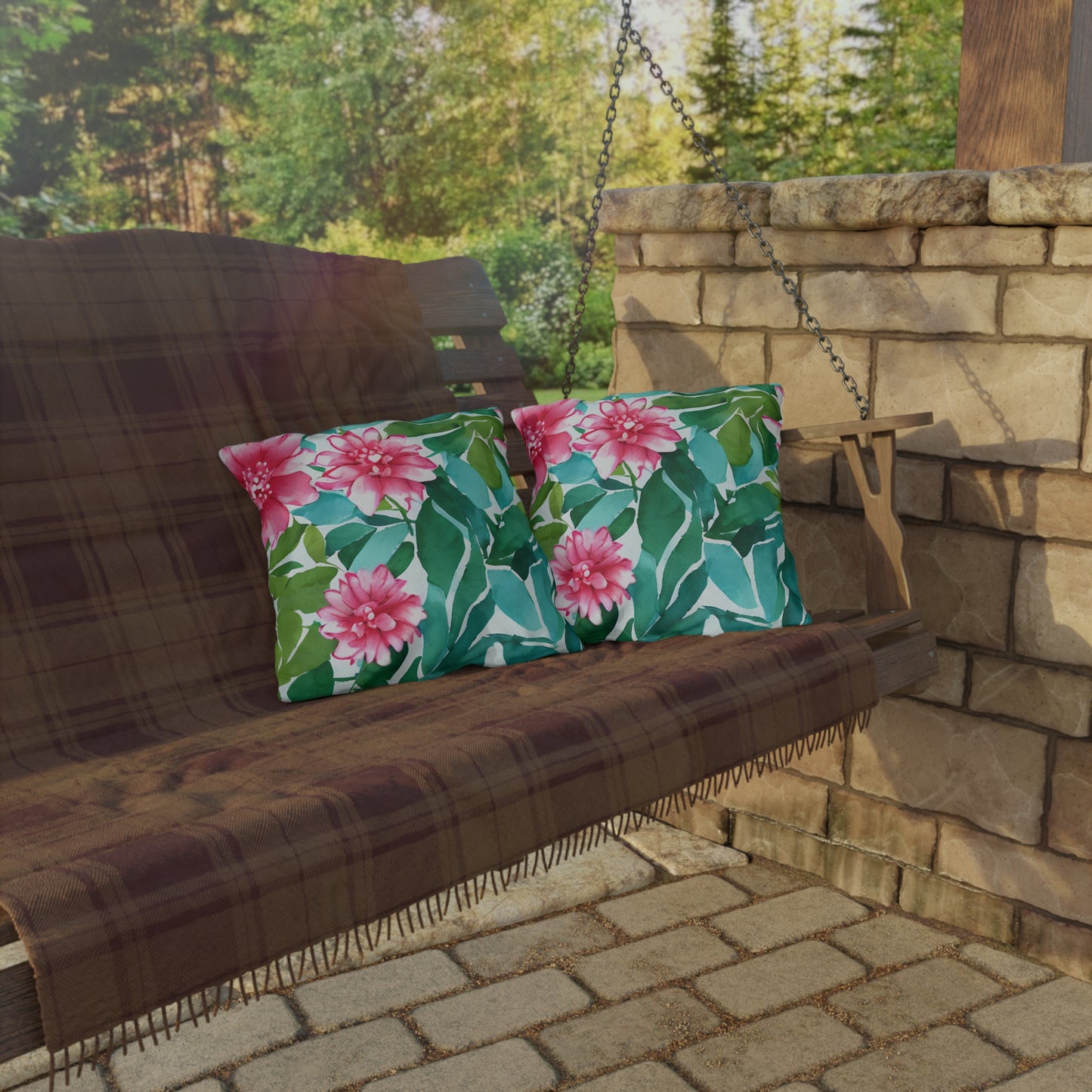 Outdoor Pillow In Watercolor Flowers Pattern
