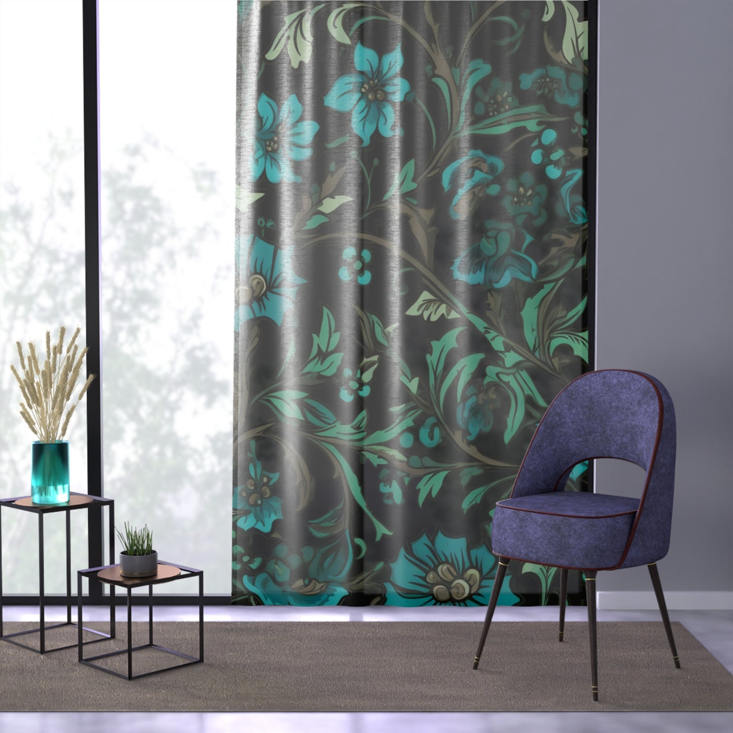 Sheer Window Curtain 50" x 84" Jacobean