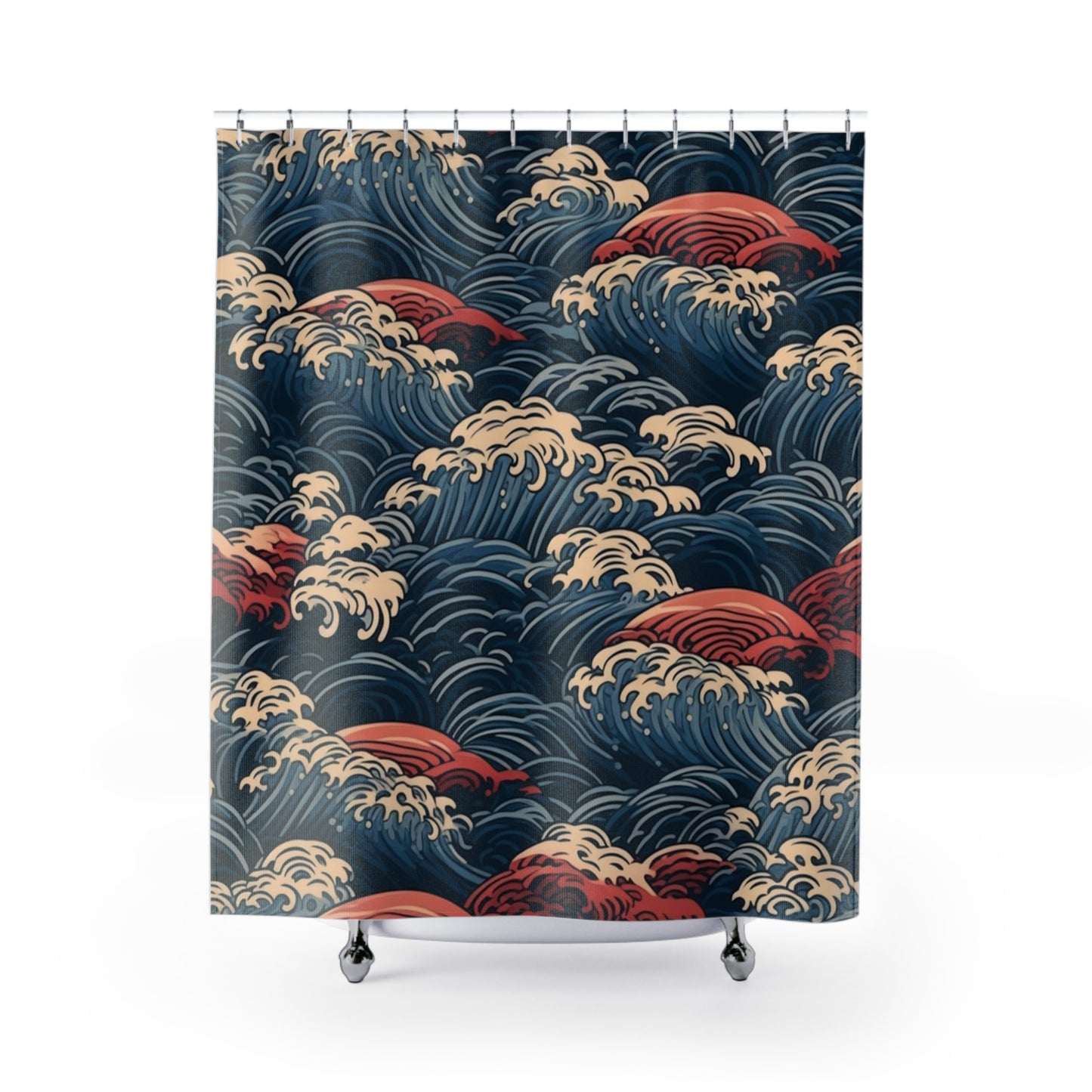 Japanese Wave Pattern Shower Curtain 71" x 74"