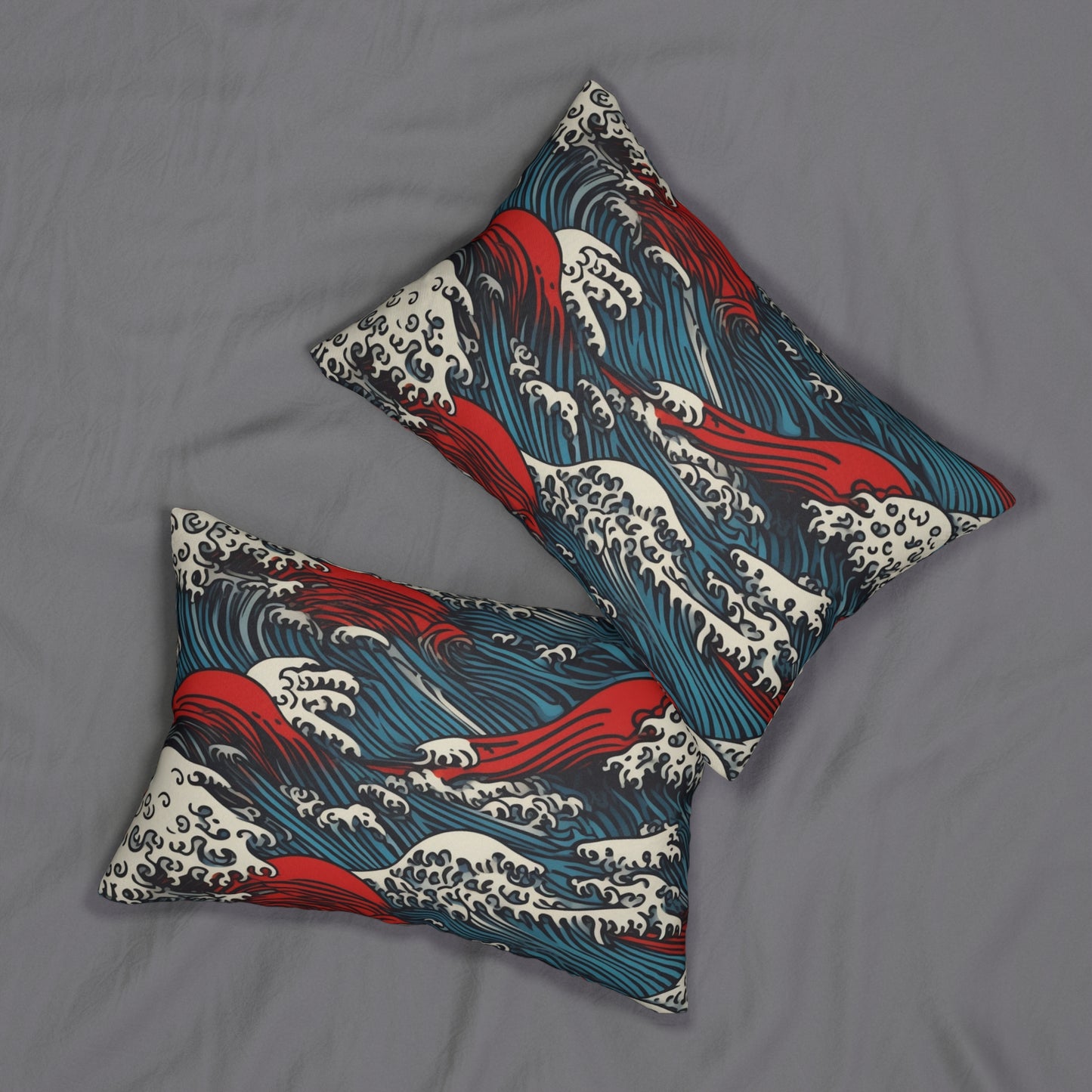Lumbar Pillow With Pillow Insert In Japanese Wave Pattern 20"x14"