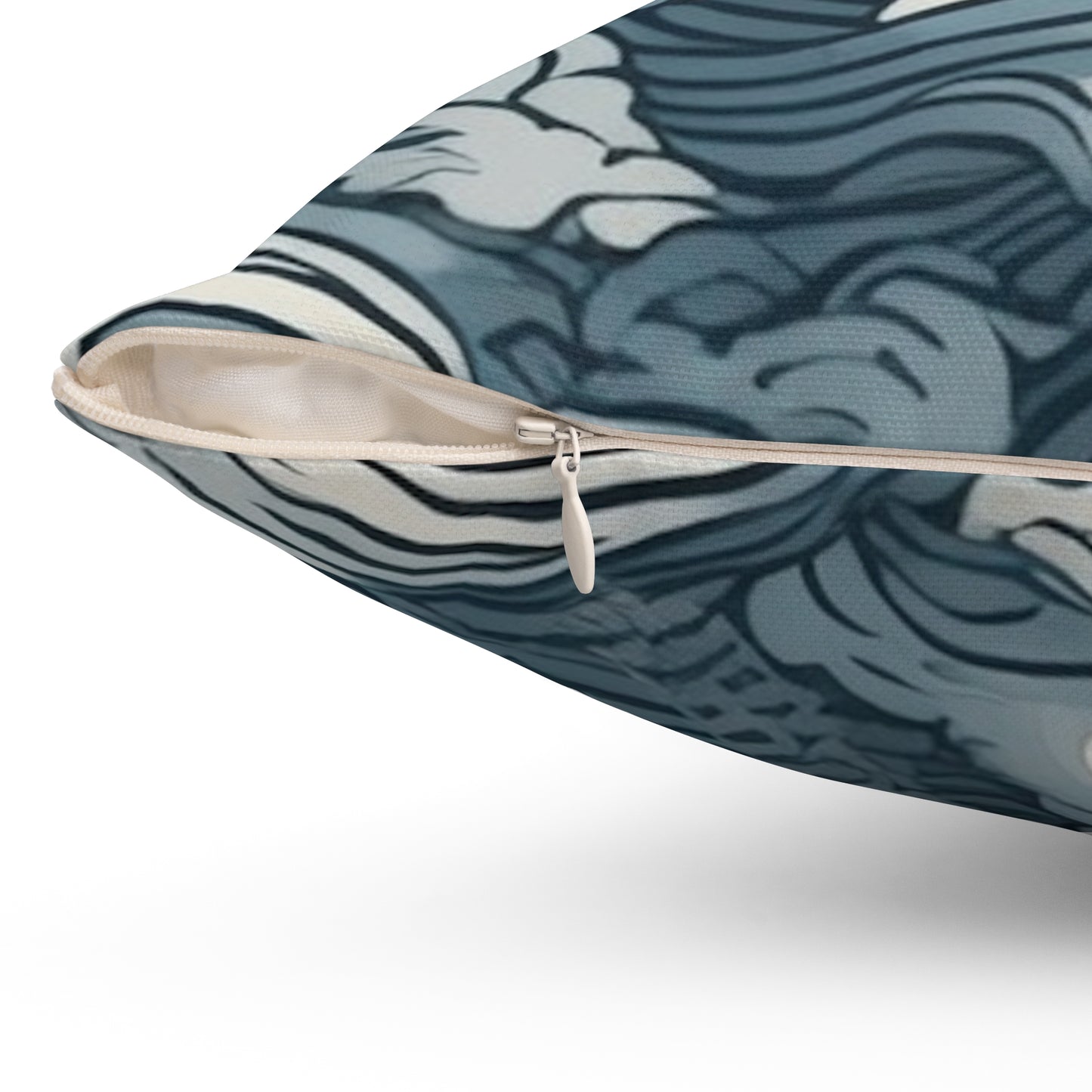 Square Pillow Cover With Pillow Insert In Japanese Wave Pattern