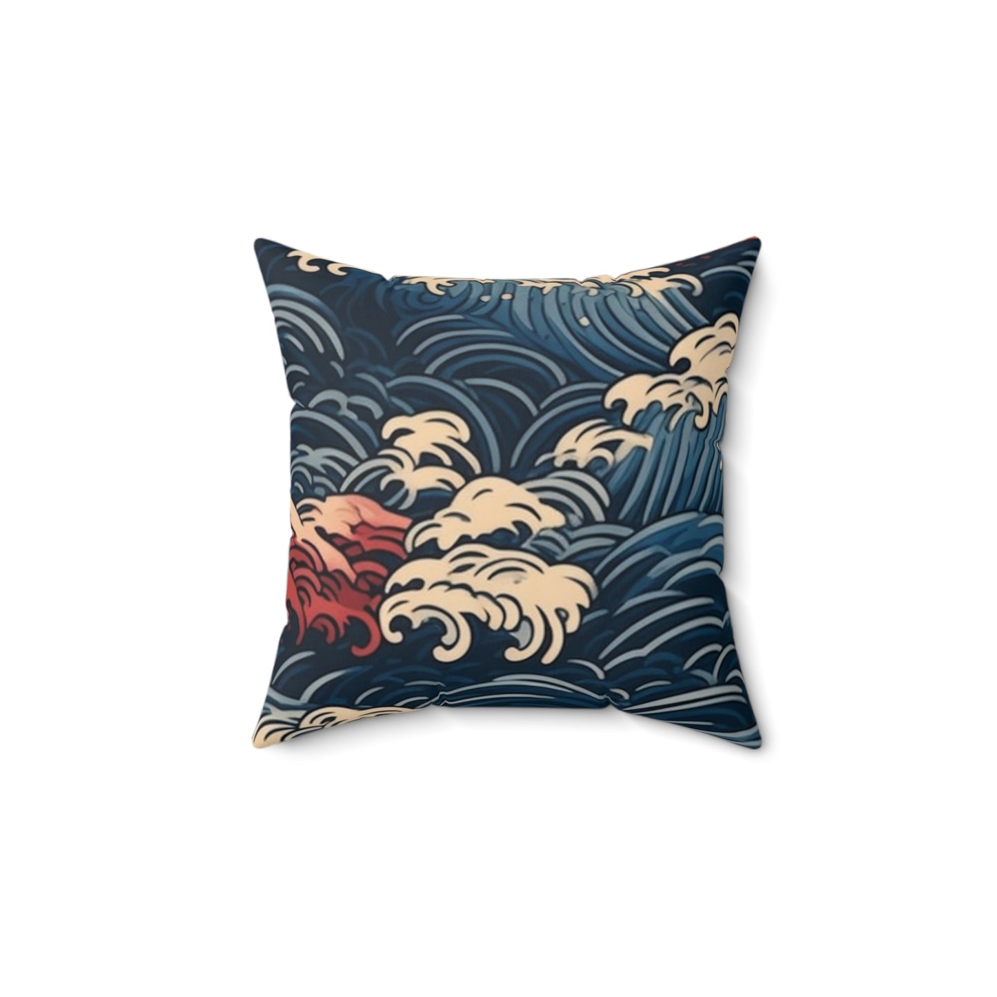 Square Pillow Cover With Pillow Insert In Japanese Wave Pattern