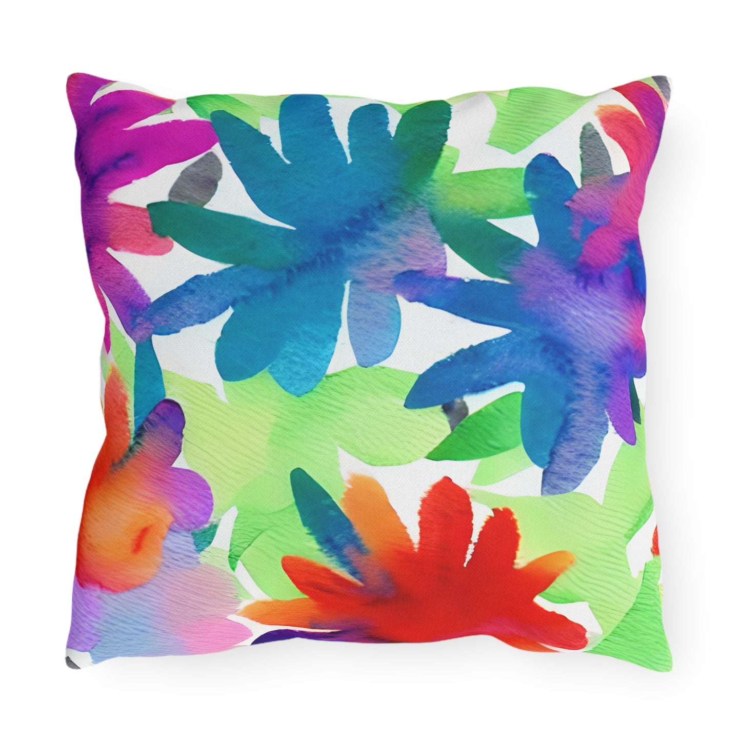 Outdoor Pillow In Watercolor Flowers Pattern