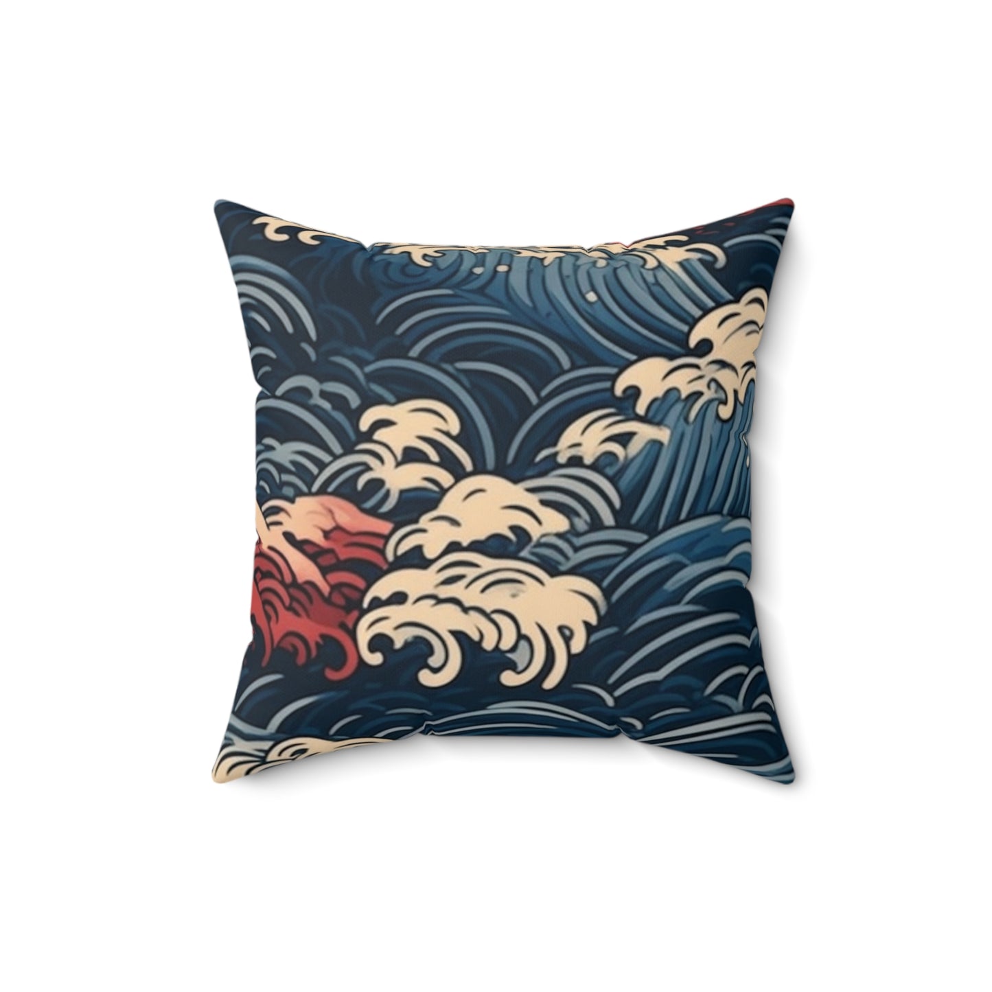 Square Pillow Cover With Pillow Insert In Japanese Wave Pattern