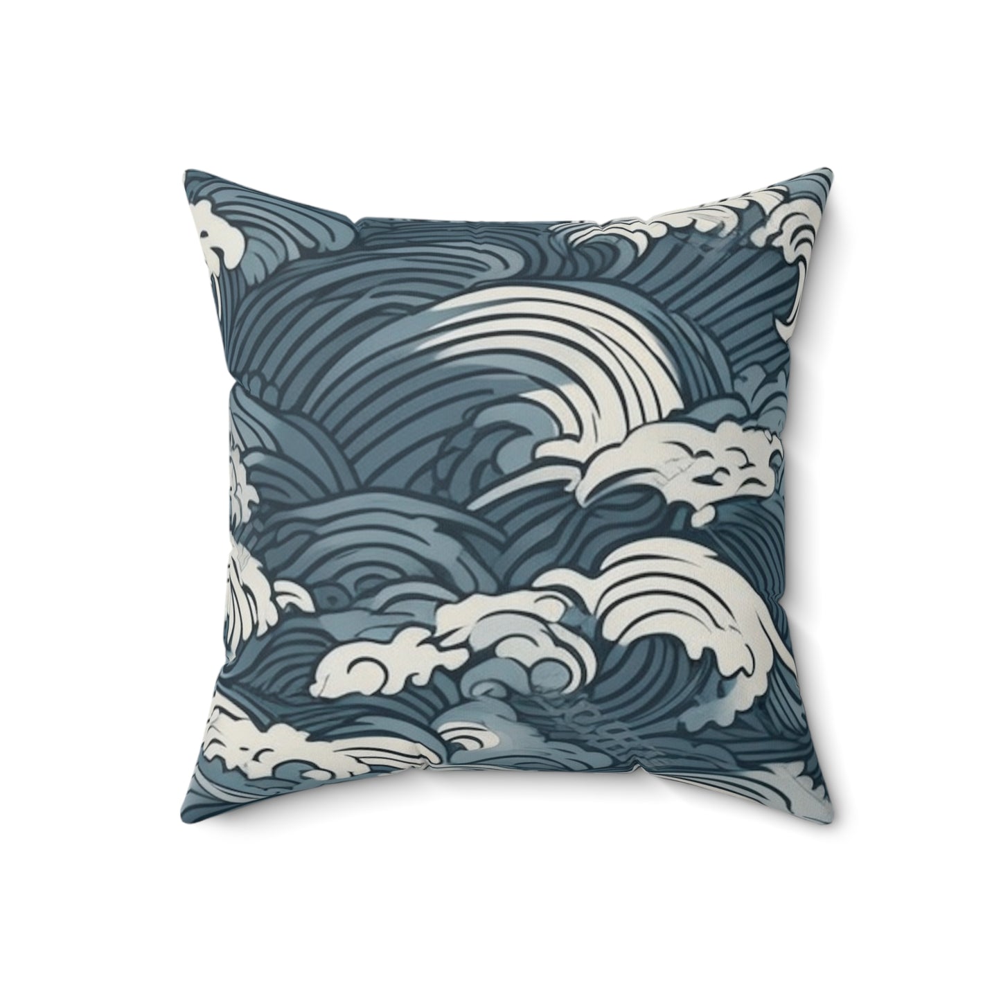 Square Pillow Cover With Pillow Insert In Japanese Wave Pattern