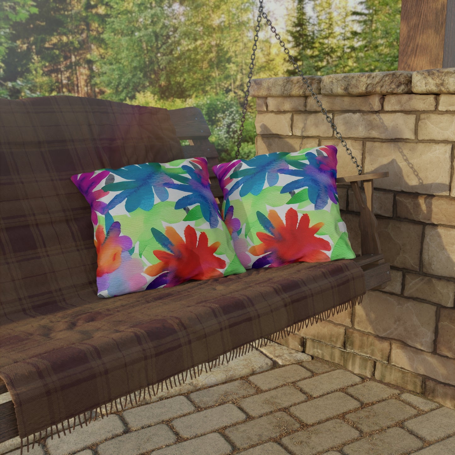 Outdoor Pillow In Watercolor Flowers Pattern
