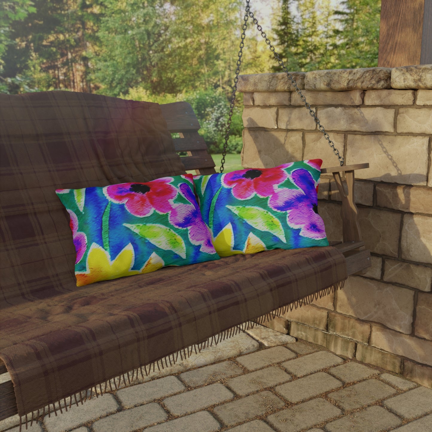 Outdoor Pillow In Watercolor Flowers Pattern