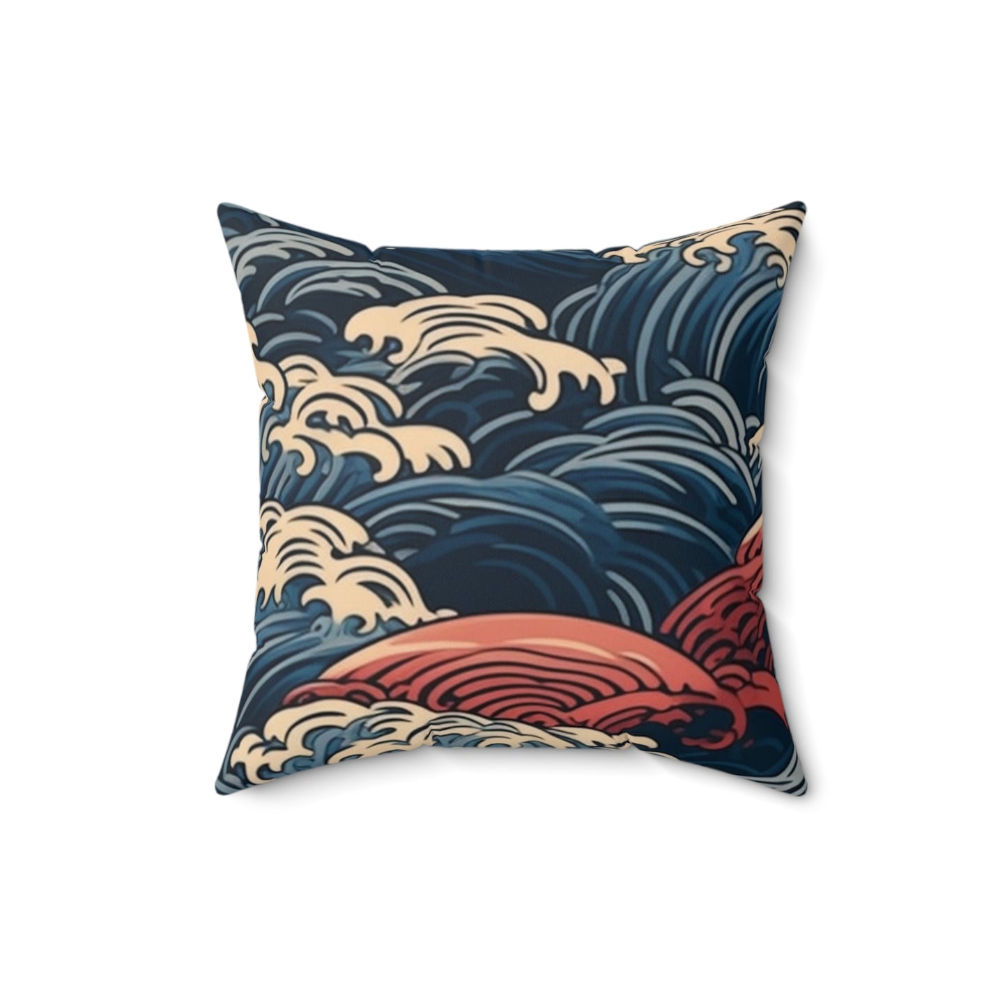 Square Pillow Cover With Pillow Insert In Japanese Wave Pattern
