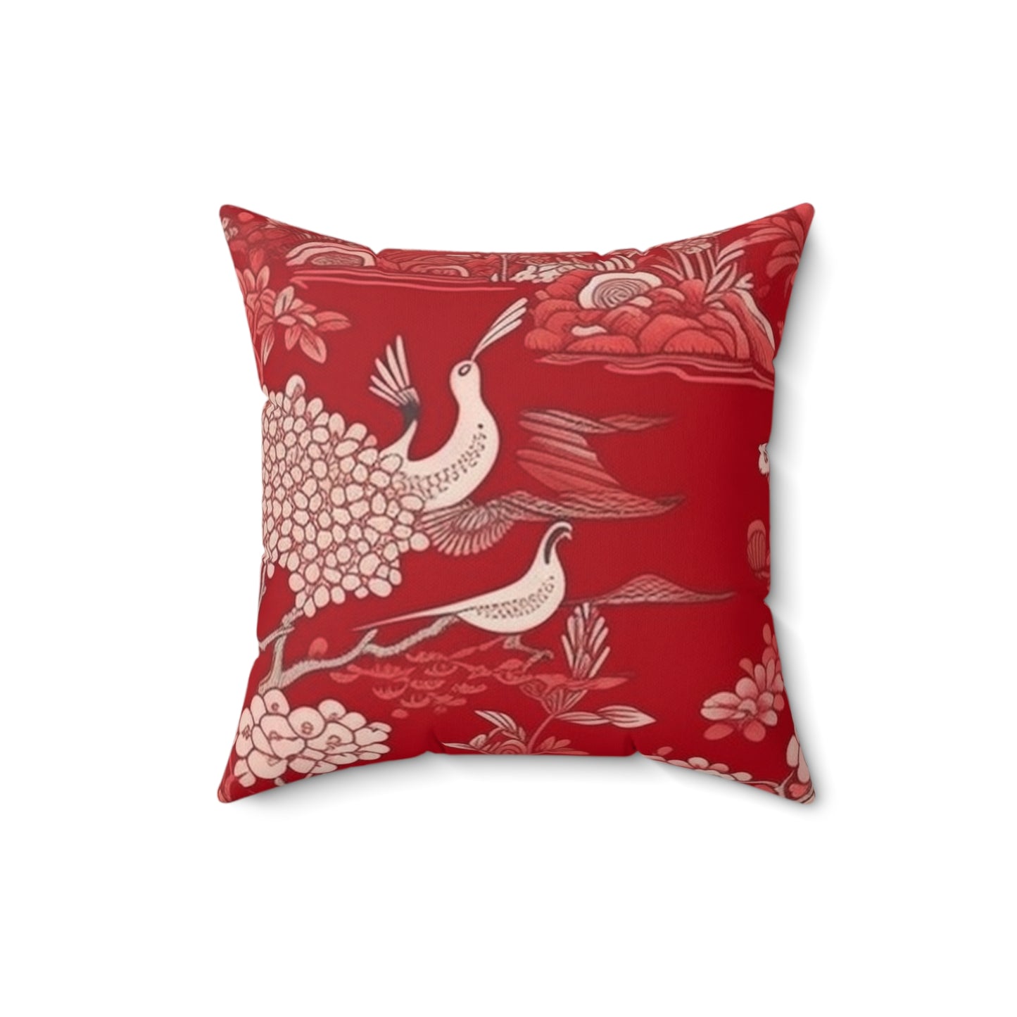 Square Pillow Cover With Pillow Insert In Red Chinoiserie Pattern