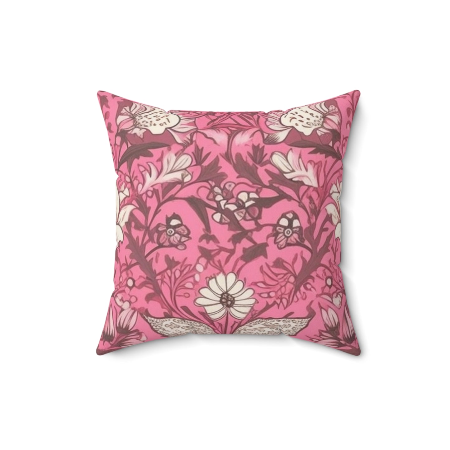 Square Pillow Cover With Pillow Insert In Pink Jacobean Pattern