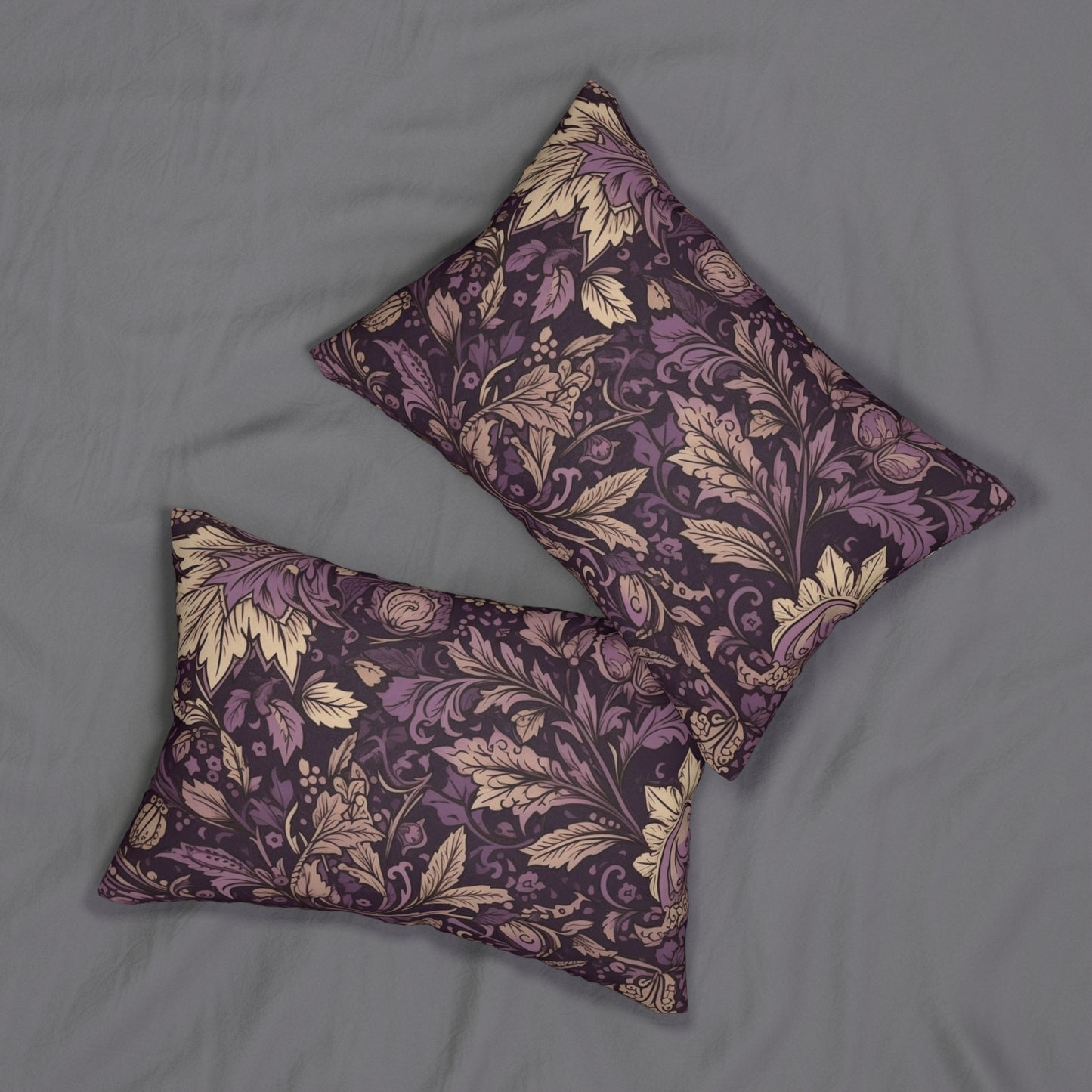 Lumbar Pillow With Pillow Insert In Purple Jacobean Pattern 20"x14"