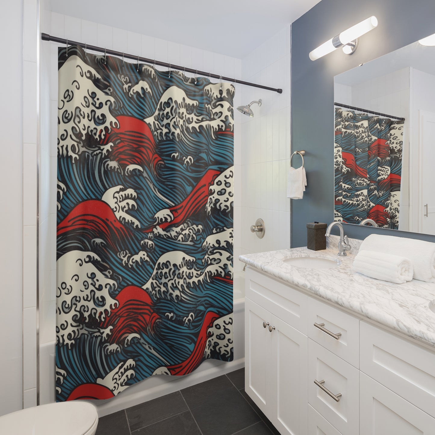 Japanese Wave Pattern Shower Curtain 71" x 74"