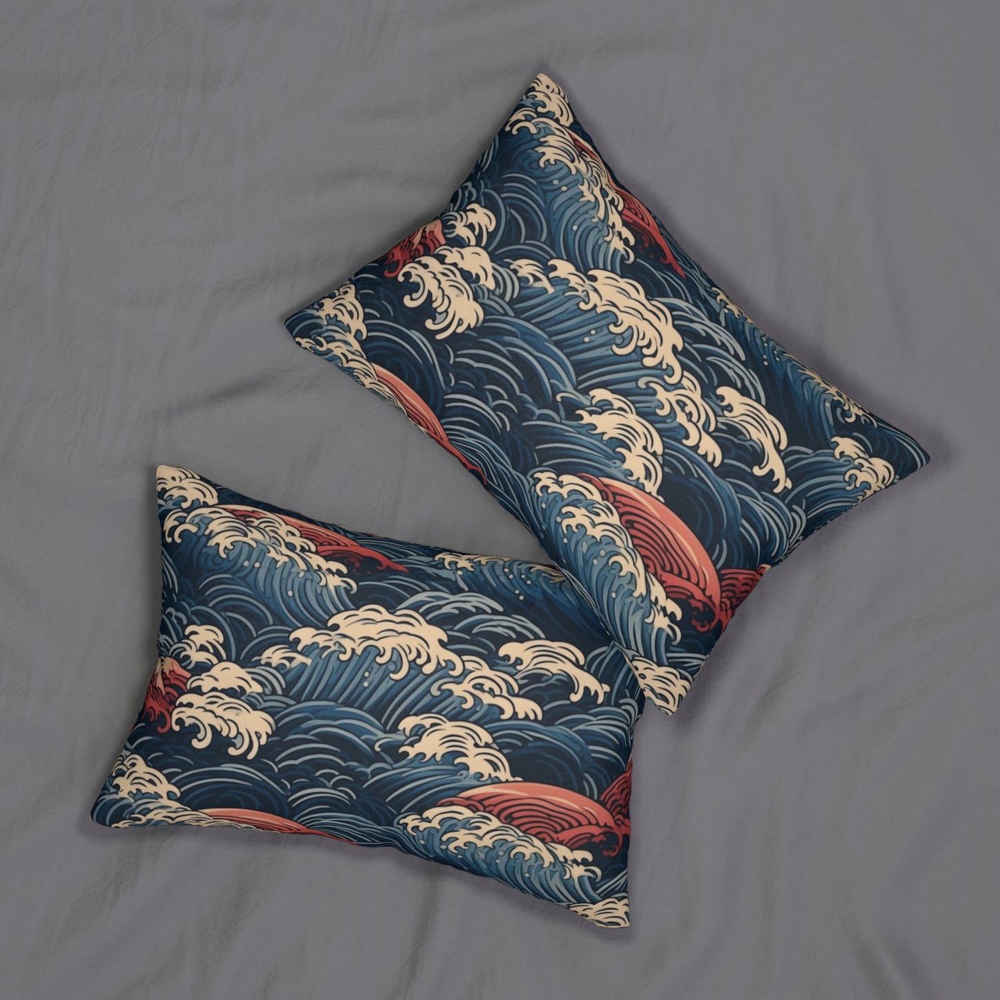 Lumbar Pillow With Pillow Insert In Japanese Wave Pattern 20"x14"