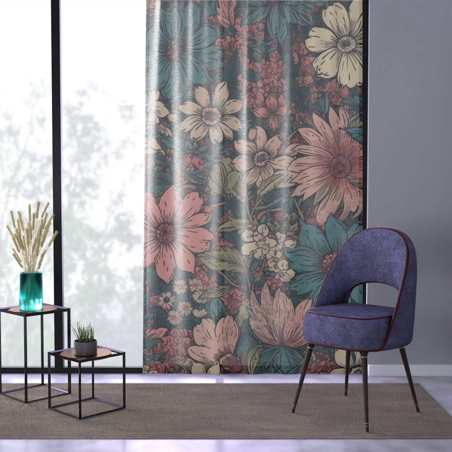 Sheer Window Curtain 50" x 84" Floral Daisy