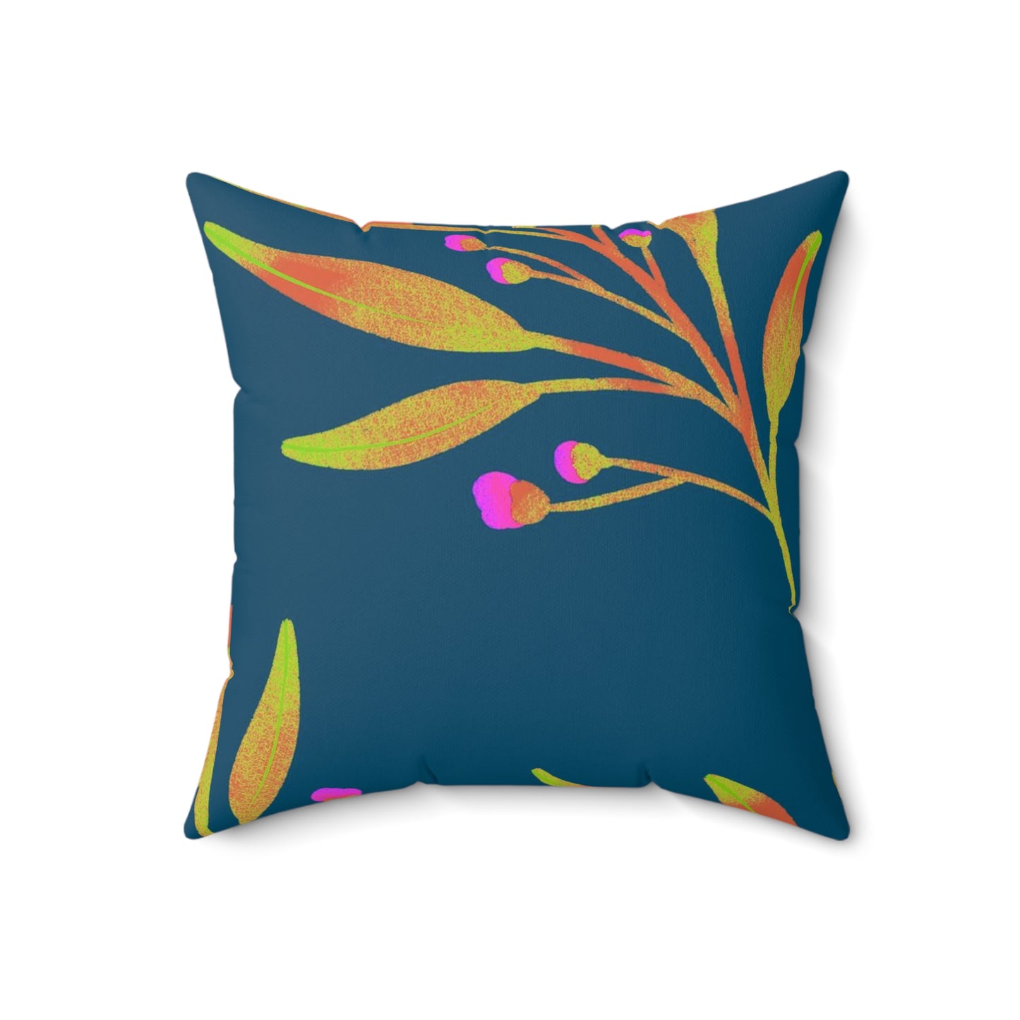 Square Pillow Cover With Pillow Insert In Rusty Leaves Pattern - Blue