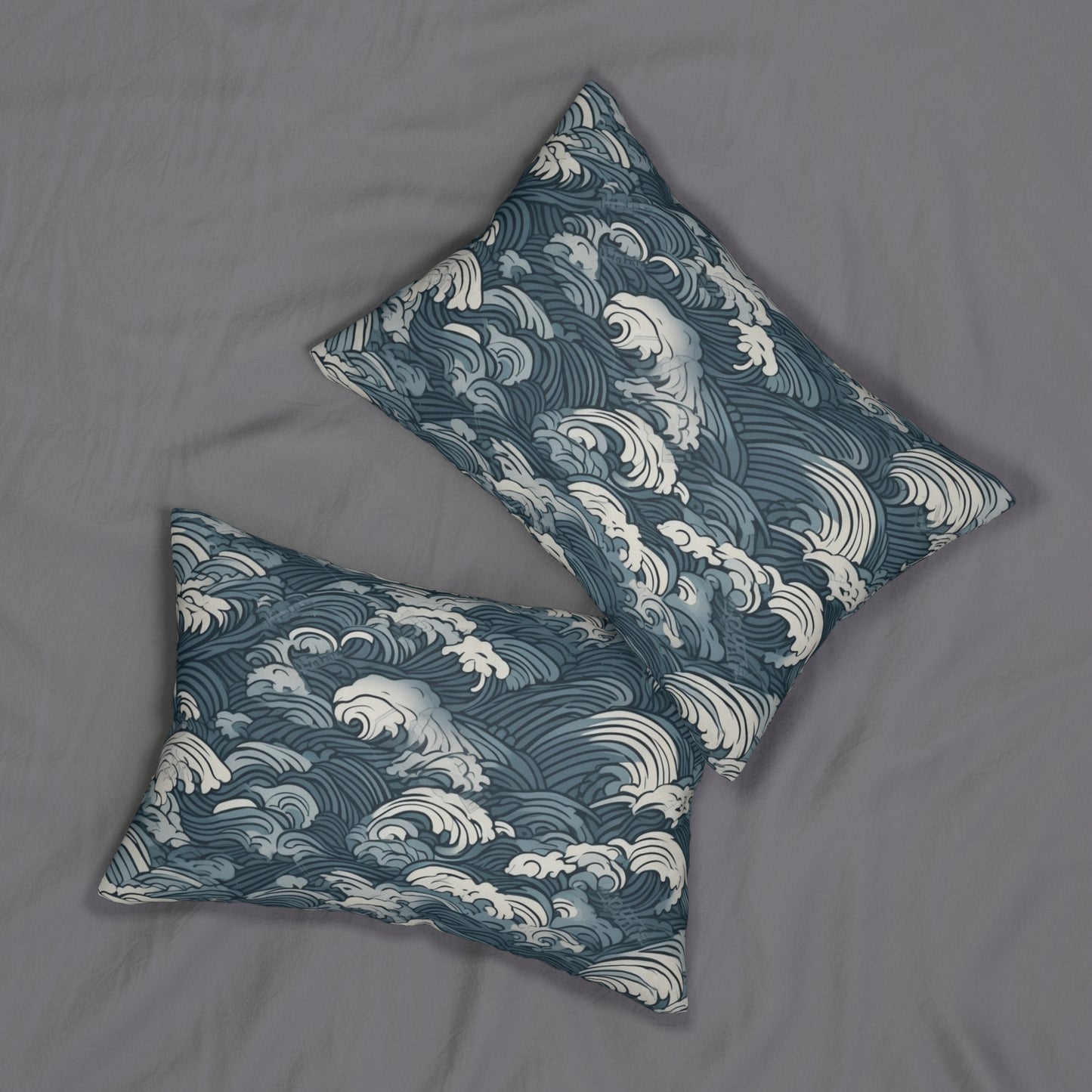 Lumbar Pillow With Pillow Insert In Japanese Wave Pattern 20"x14"