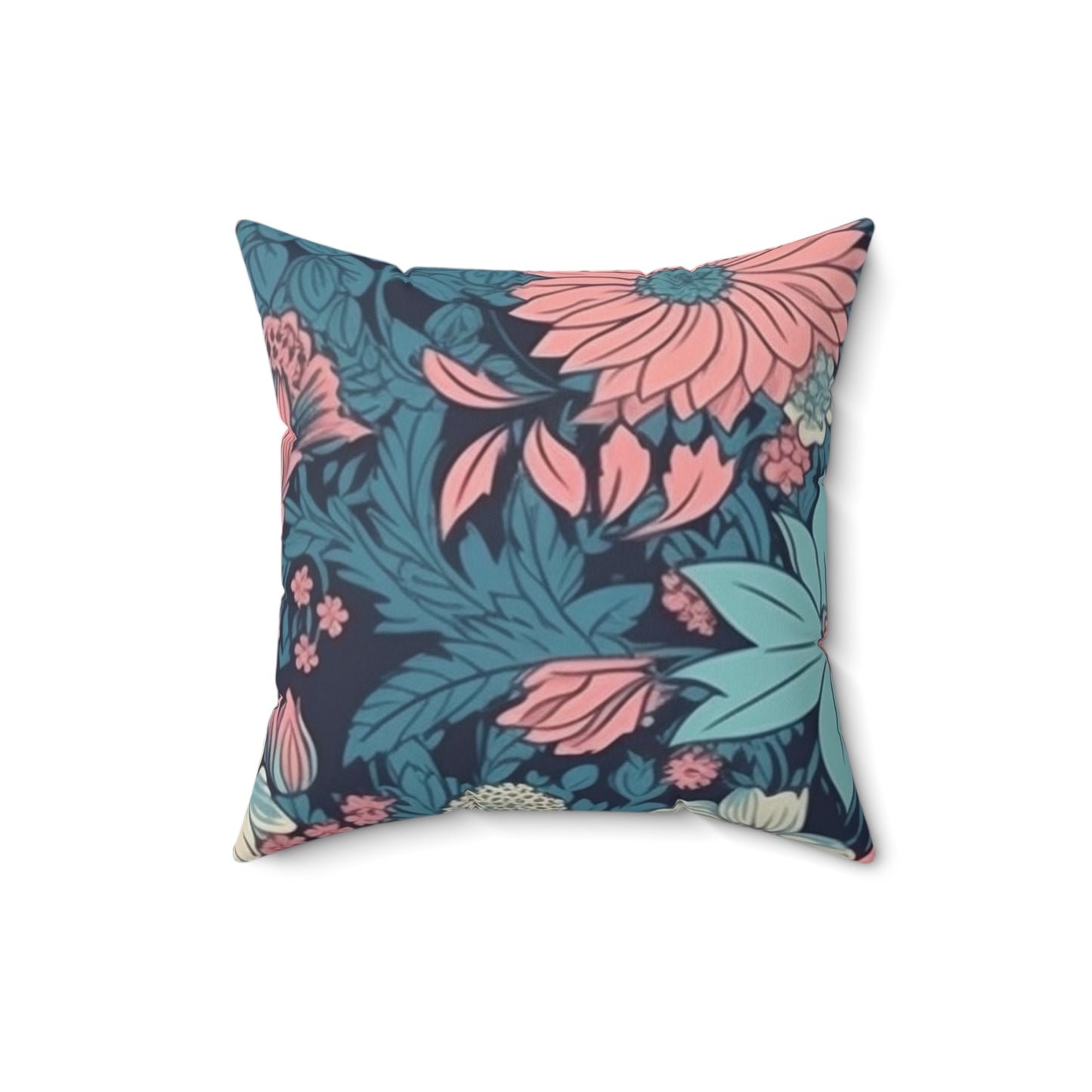 Square Pillow Cover With Pillow Insert In Pink & Blue Floral Daisy Pattern