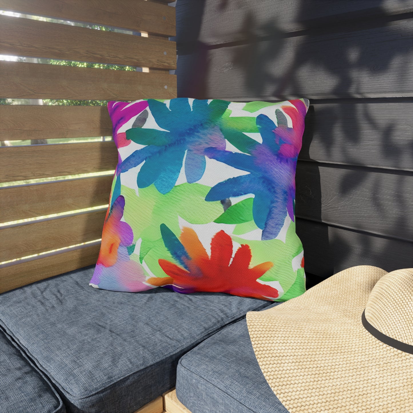Outdoor Pillow In Watercolor Flowers Pattern