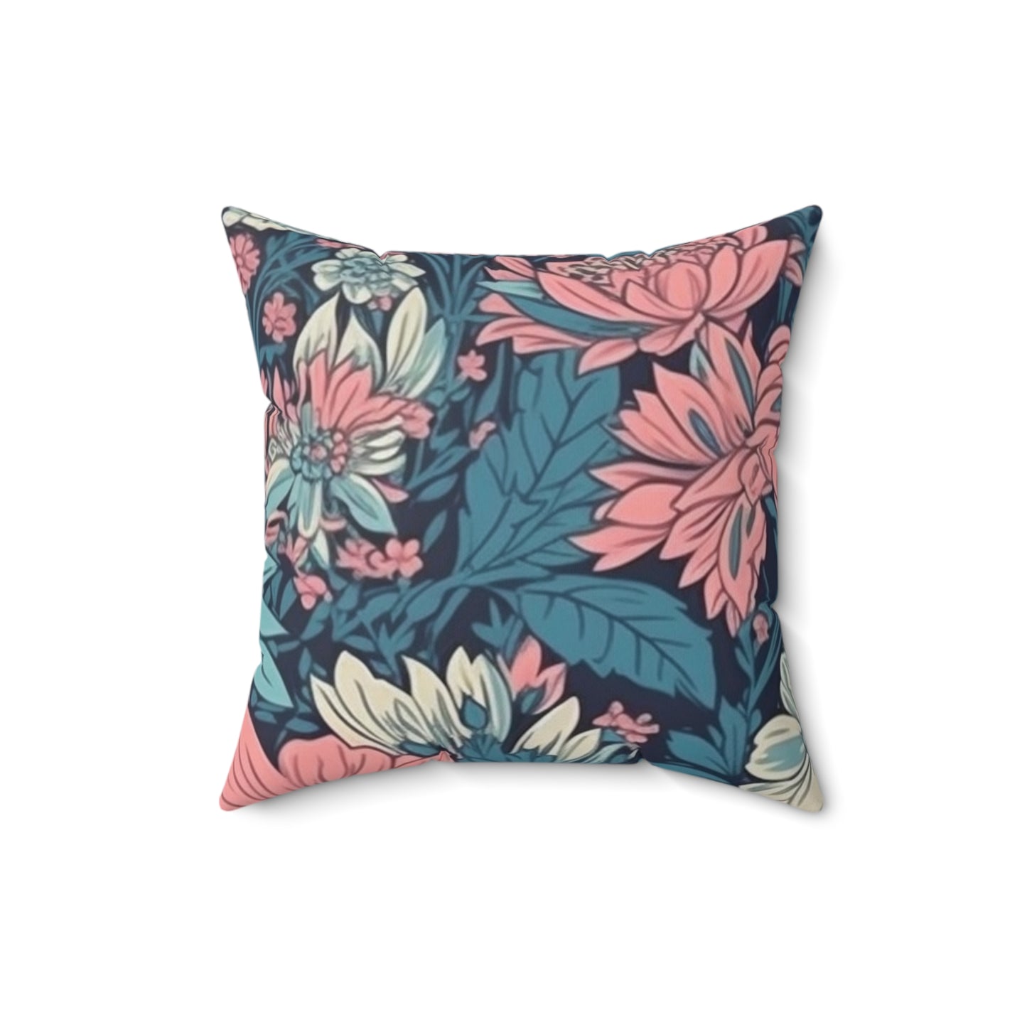 Square Pillow Cover With Pillow Insert In Pink & Blue Floral Daisy Pattern