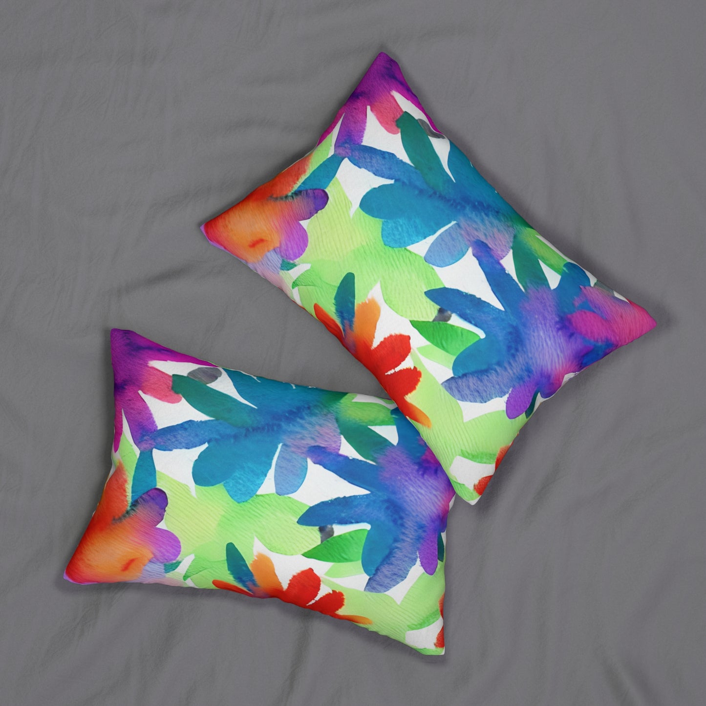 Lumbar Pillow With Pillow Insert In Watercolor Flowers Pattern 20"x14"