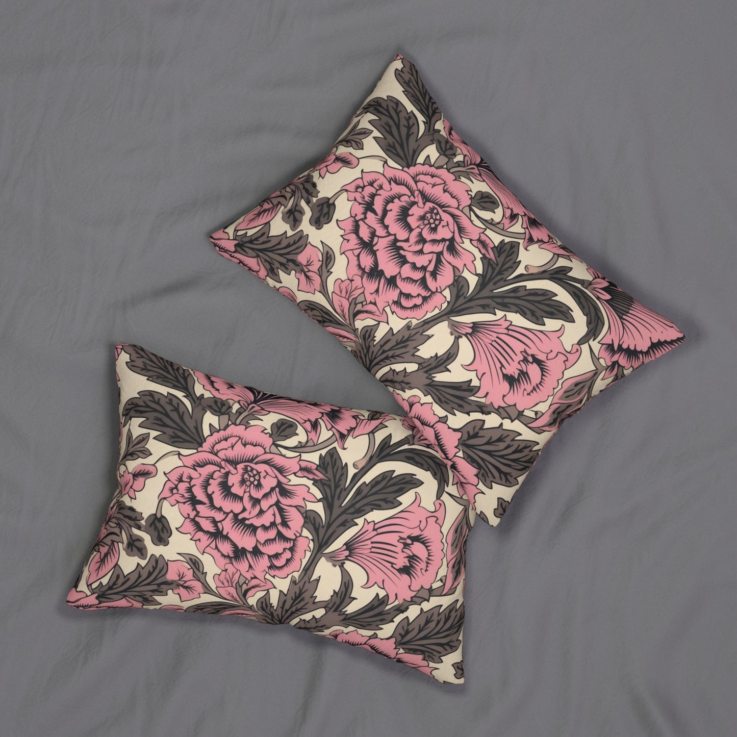 Lumbar Pillow With Pillow Insert In Pink Jacobean Pattern 20"x14"
