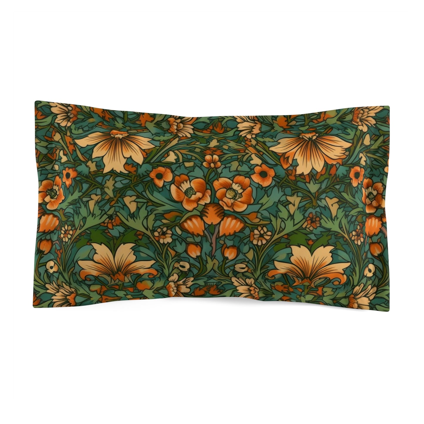 Microfiber Pillow Sham In Green & Orange Jacobean Pattern