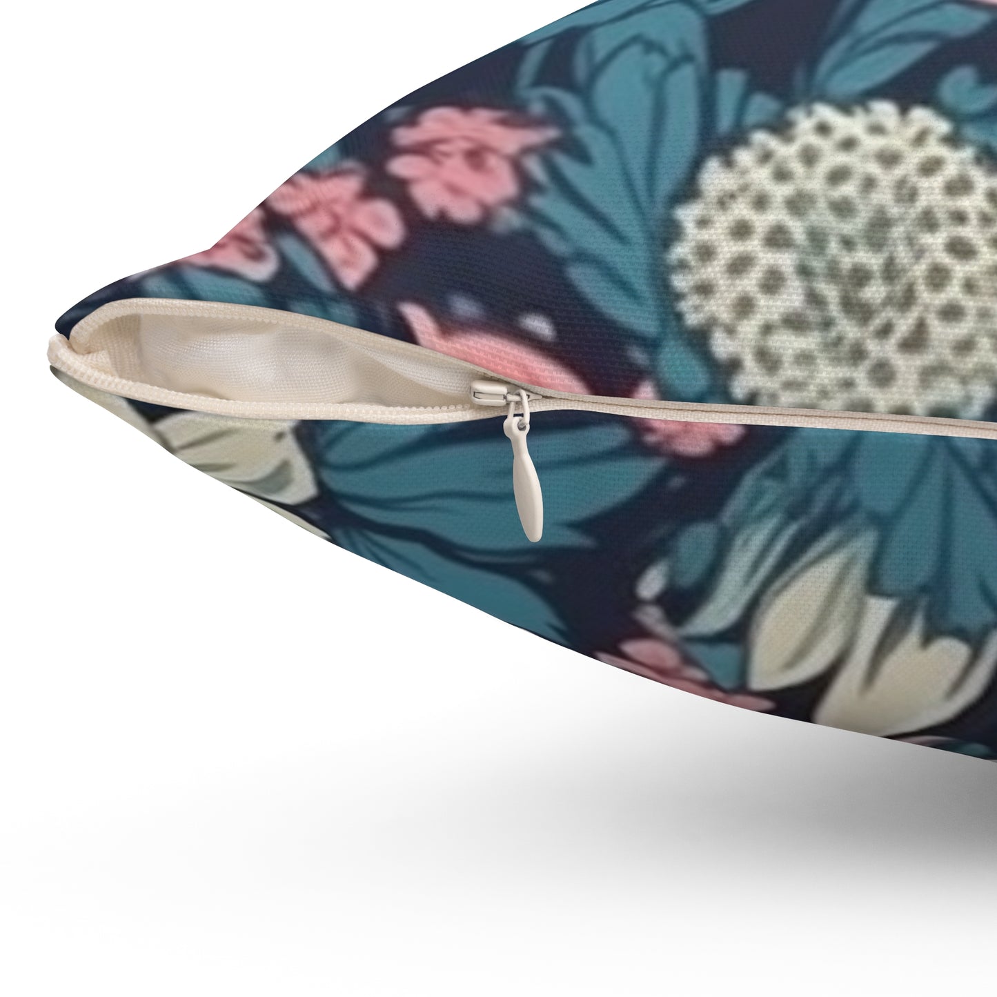 Square Pillow Cover With Pillow Insert In Pink & Blue Floral Daisy Pattern