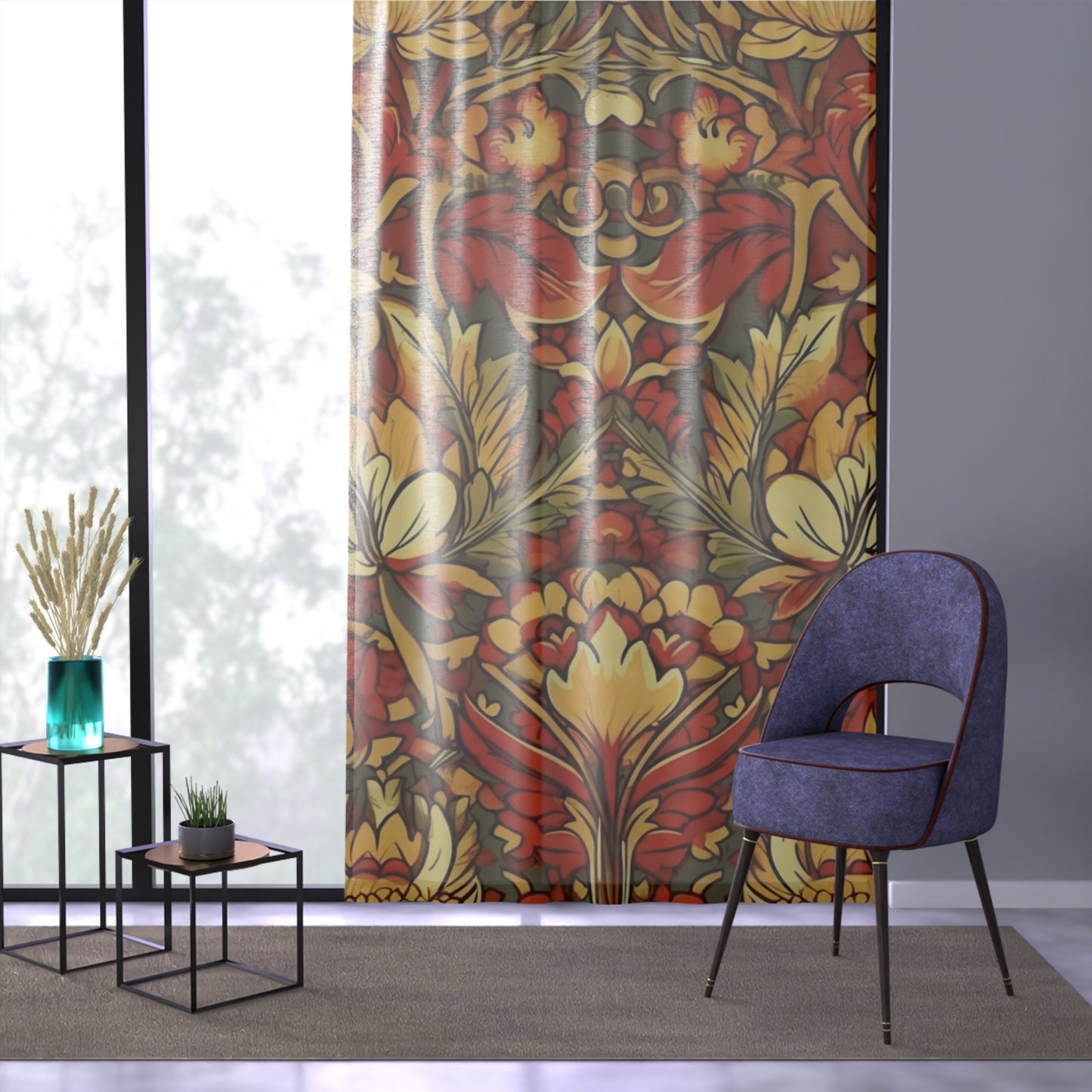Sheer Window Curtain 50" x 84" Jacobean