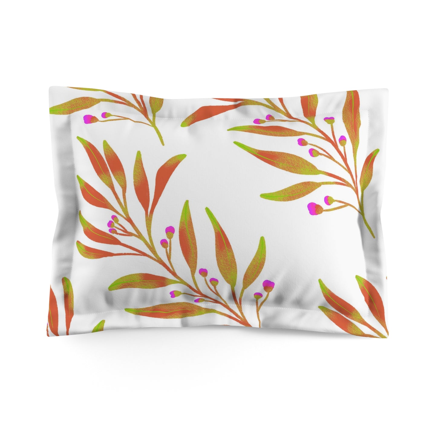 Microfiber Pillow Sham In White Rusty Leaves Pattern