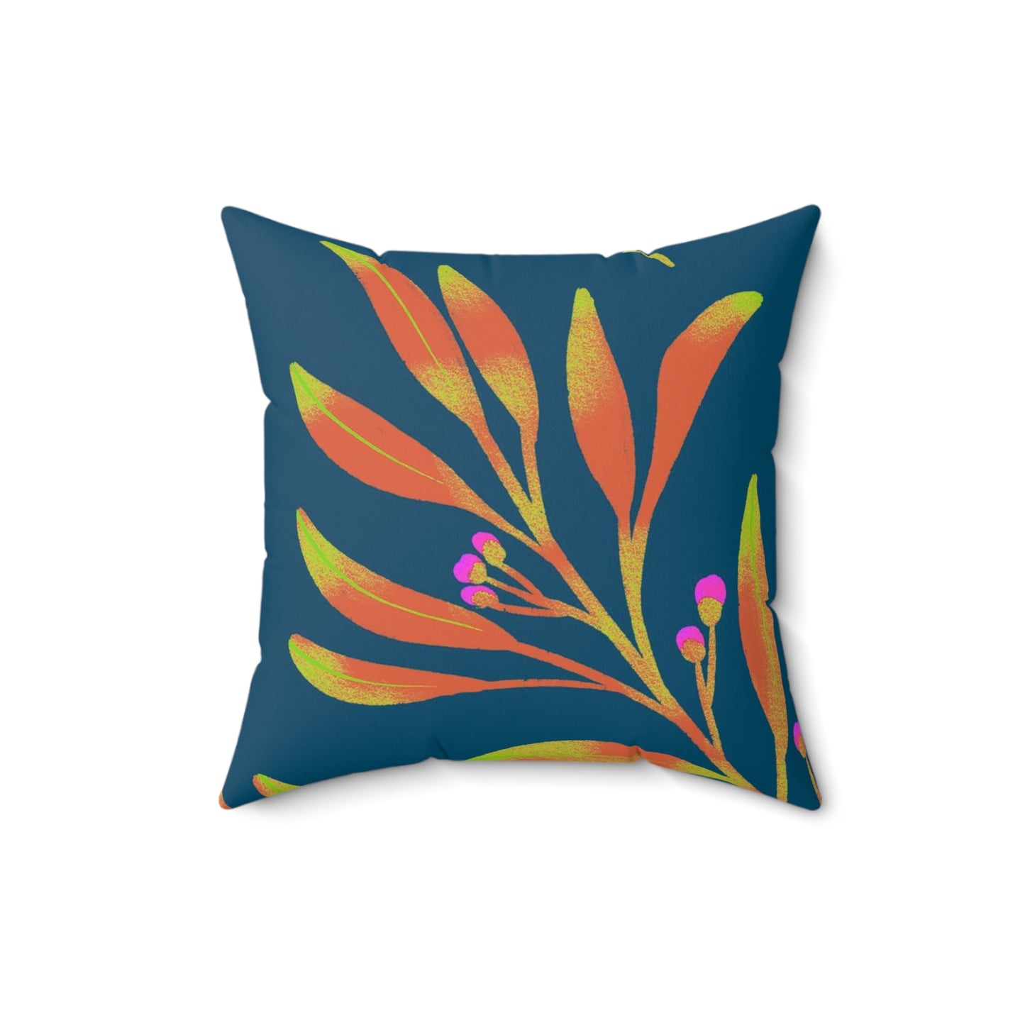 Square Pillow Cover With Pillow Insert In Rusty Leaves Pattern - Blue