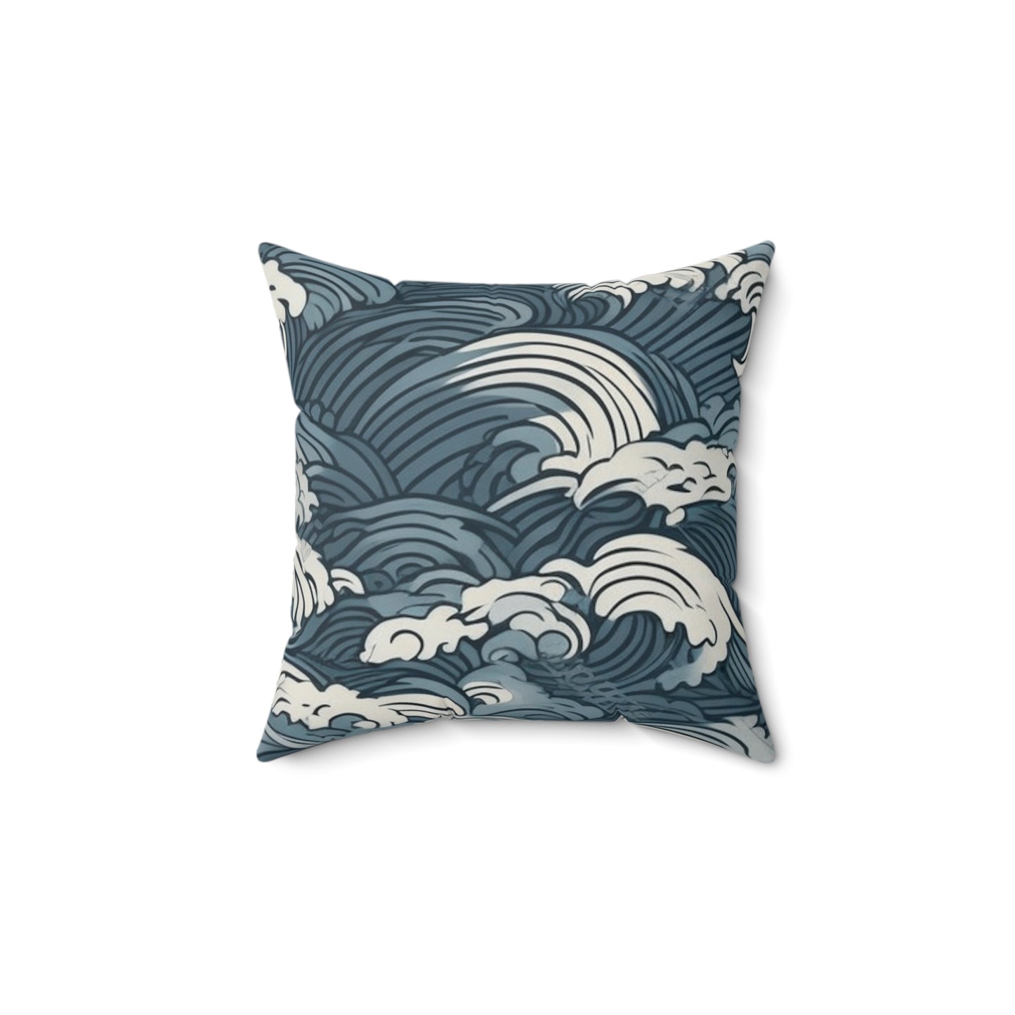 Square Pillow Cover With Pillow Insert In Japanese Wave Pattern