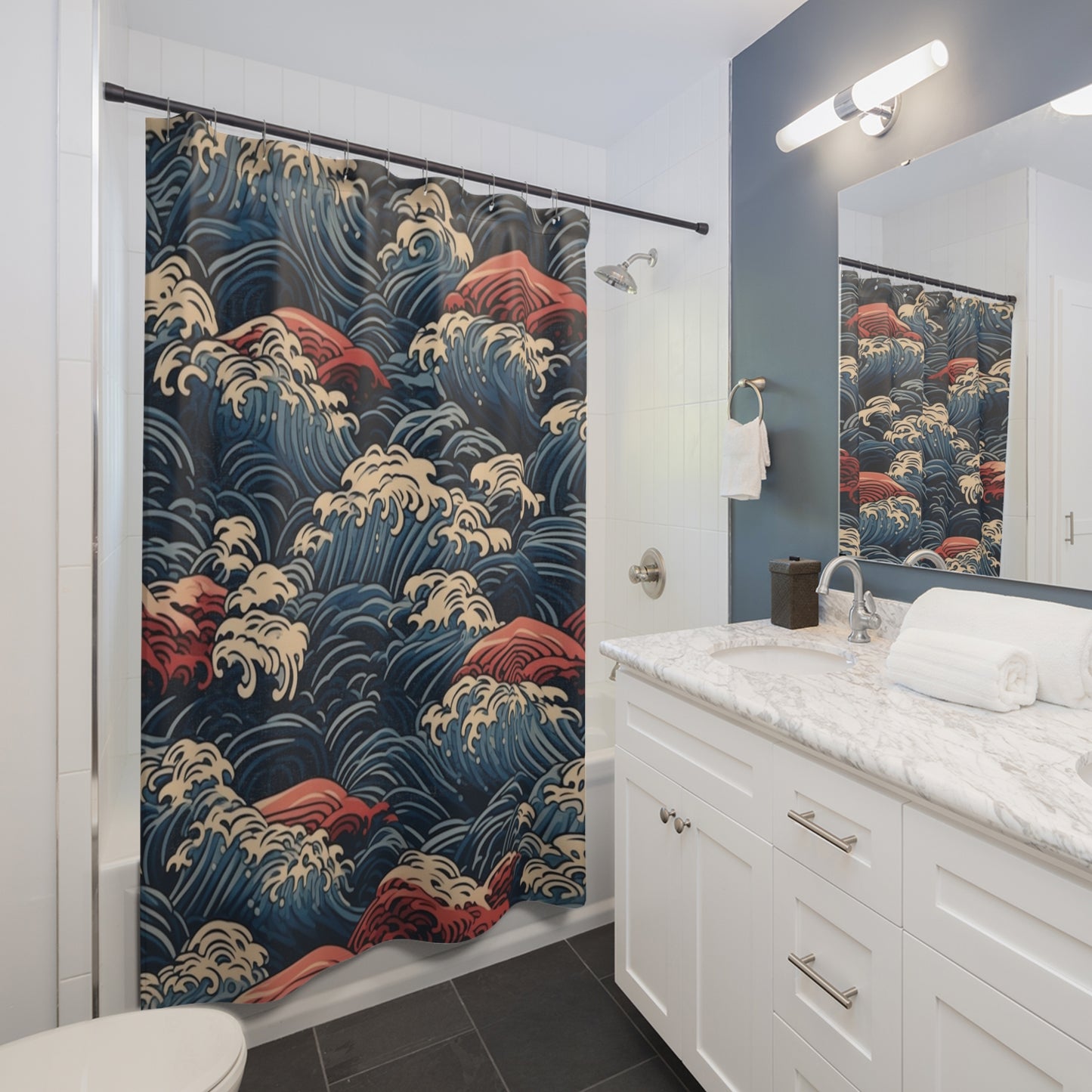 Japanese Wave Pattern Shower Curtain 71" x 74"