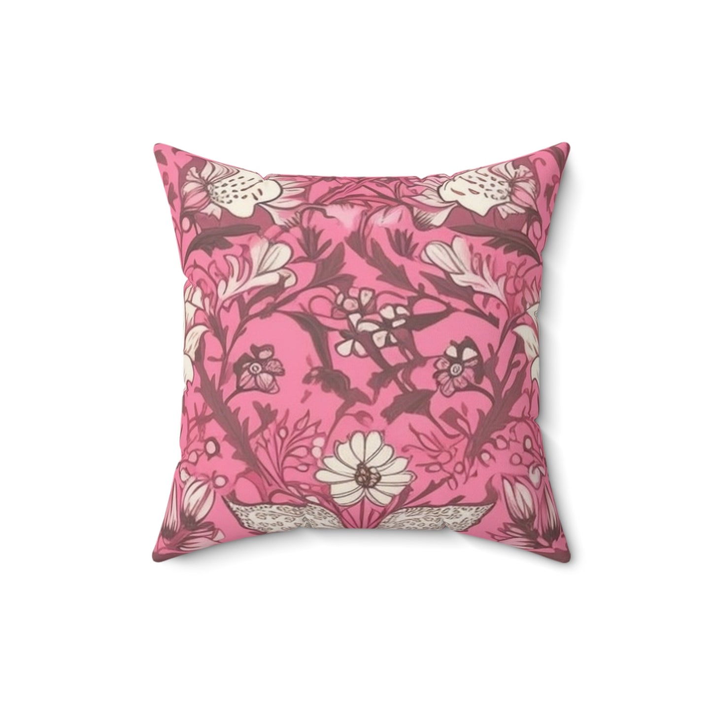 Square Pillow Cover With Pillow Insert In Pink Jacobean Pattern