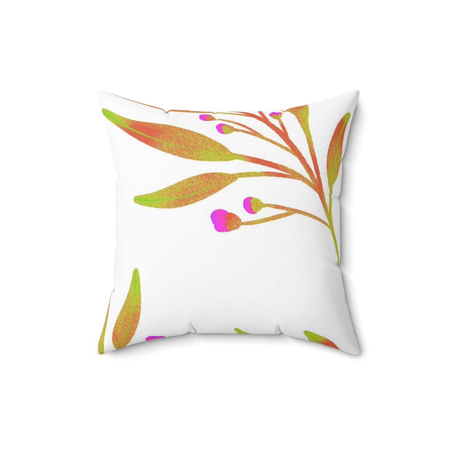 Square Pillow Cover With Pillow Insert In Rusty Leaves Pattern - White